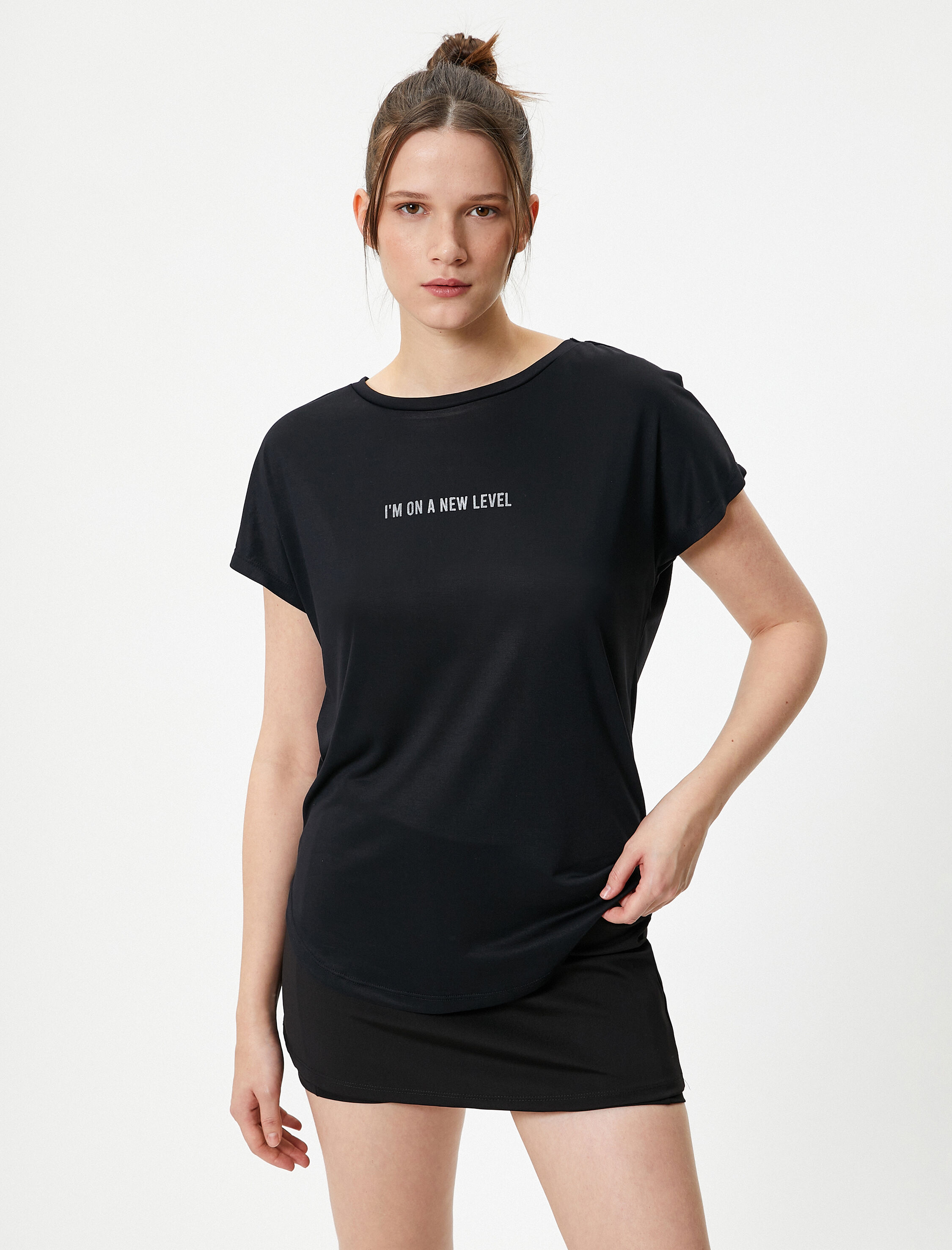   Modal Kumaş Spor Tişört Baskılı Kısa Kollu Bisiklet Yaka Rahat Kalıp