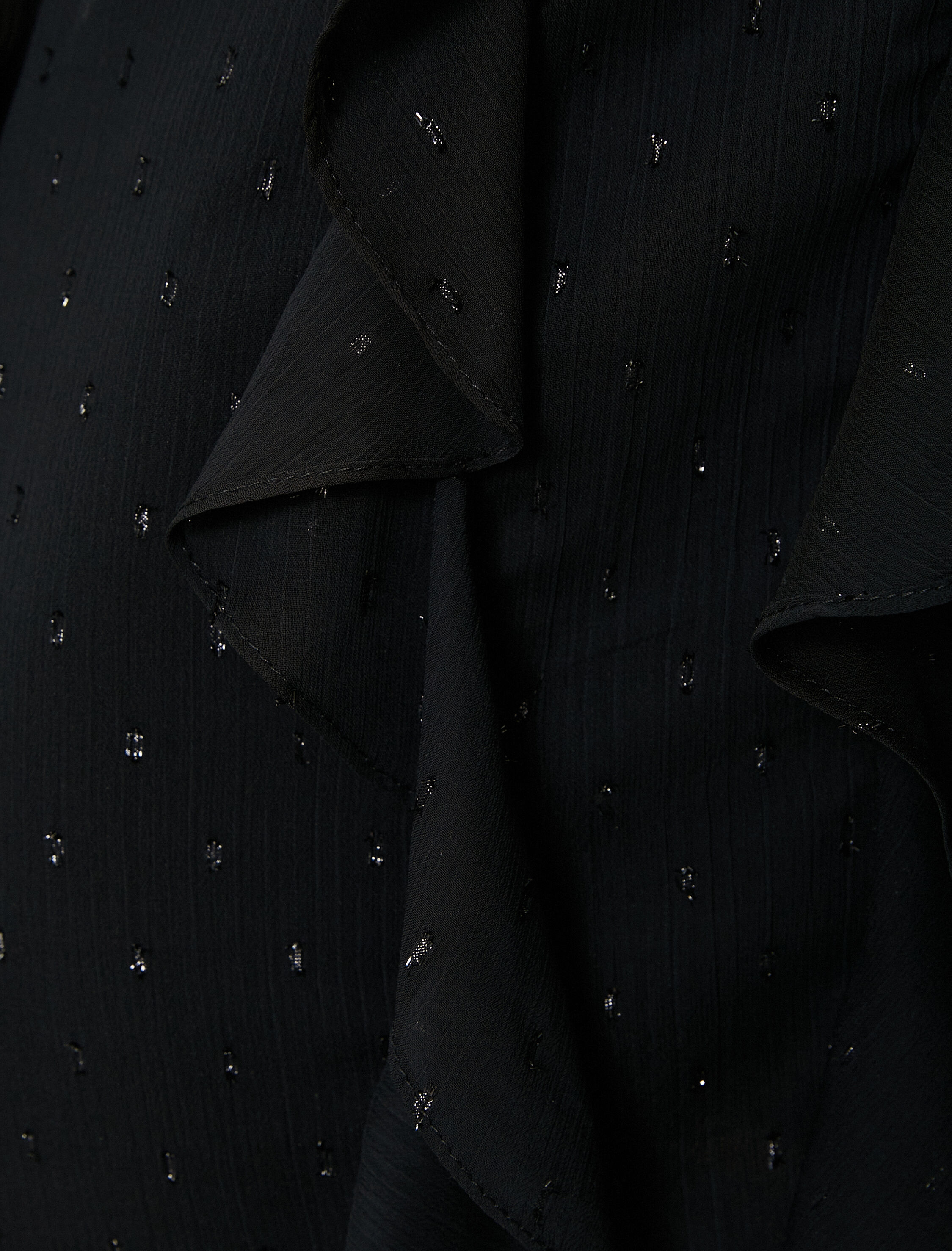   Fırfırlı Tül Elbise Parıltılı Mini Boy Uzun Kollu