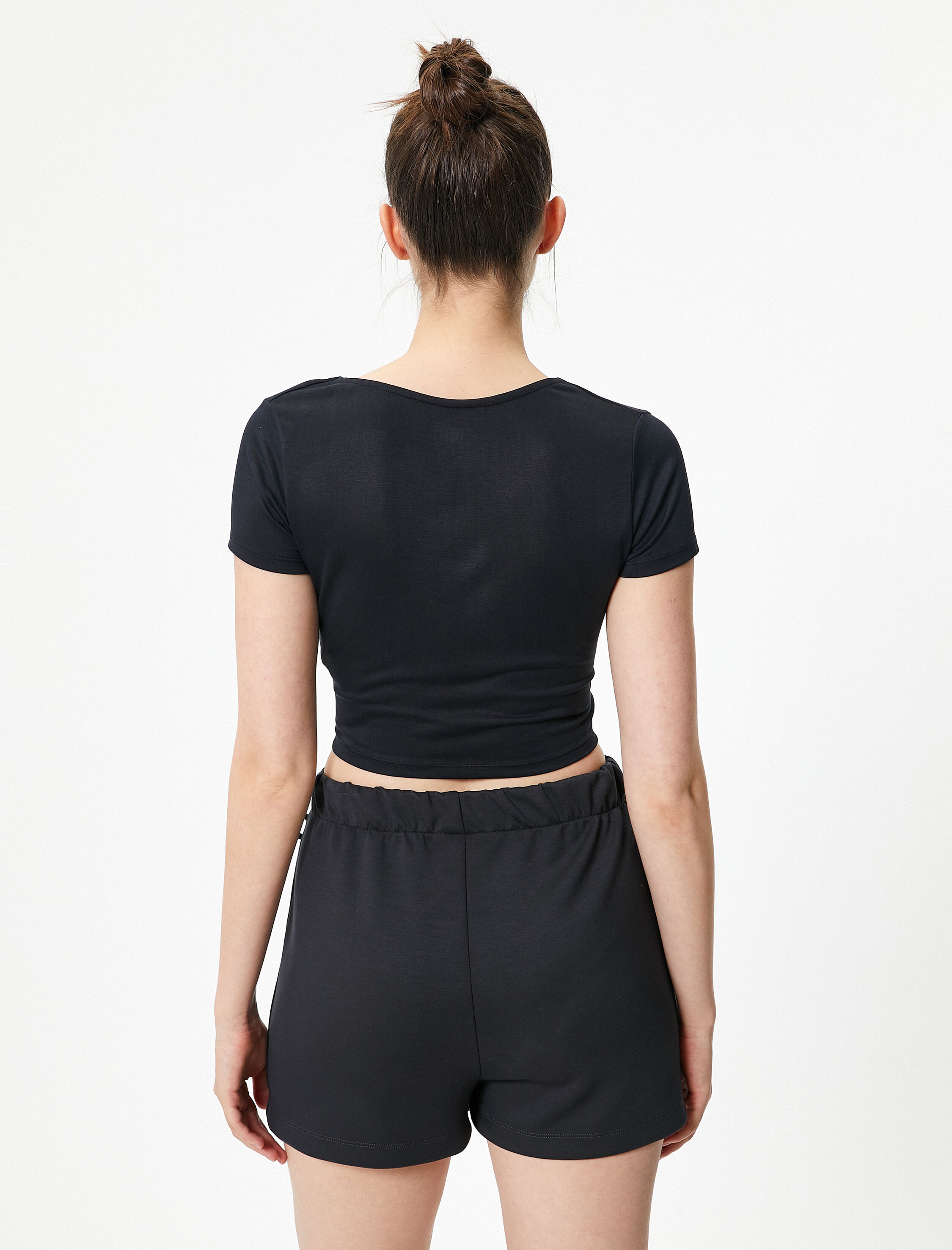   Yoga Spor Tişört Modal Kumaş Düğüm Detaylı V Yaka