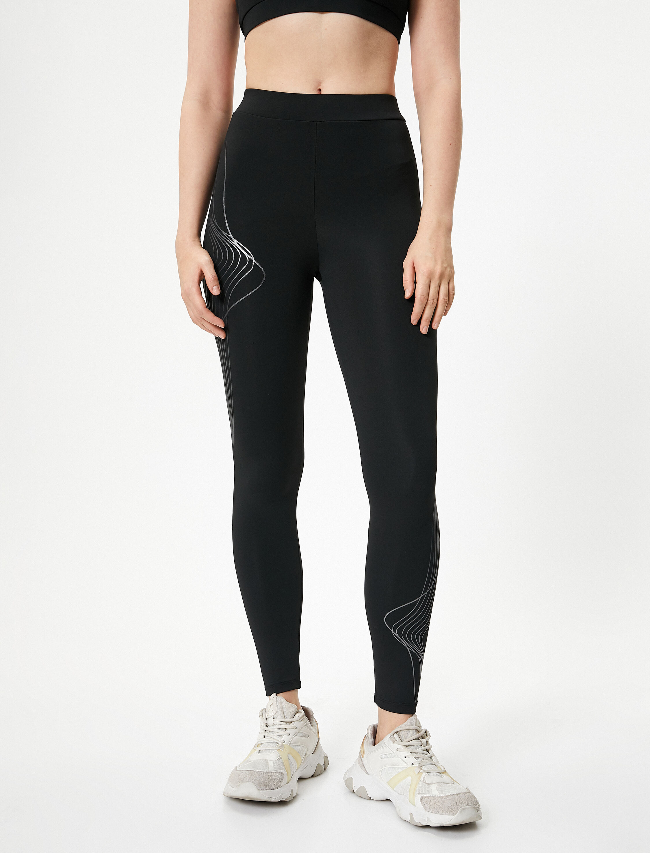   Spor Tayt Yüksek Bel Skinny Baskı Detaylı