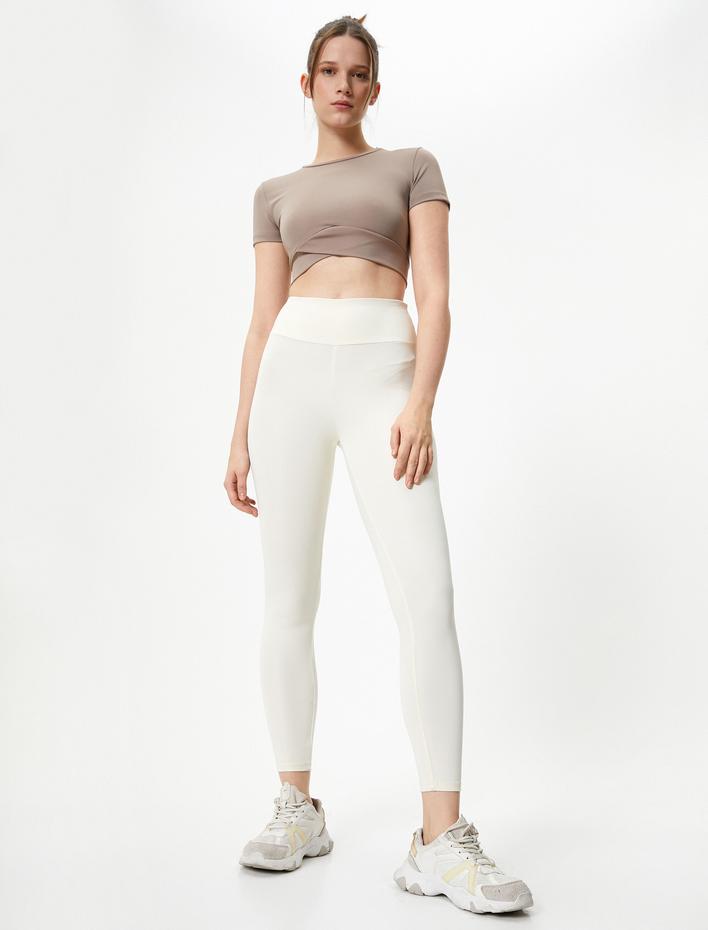  Spor Crop Tişört Kısa Kollu Bisiklet Yaka Asimetrik Kesim Slim Fit