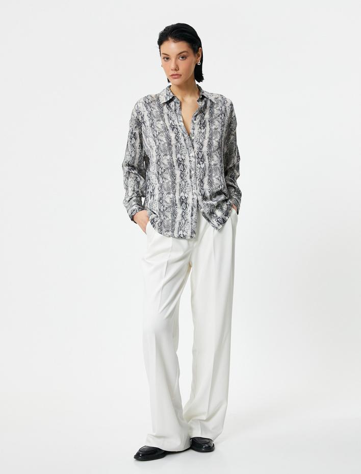  Yılan Derisi Desenli Gömlek Uzun Kollu Klasik Yaka