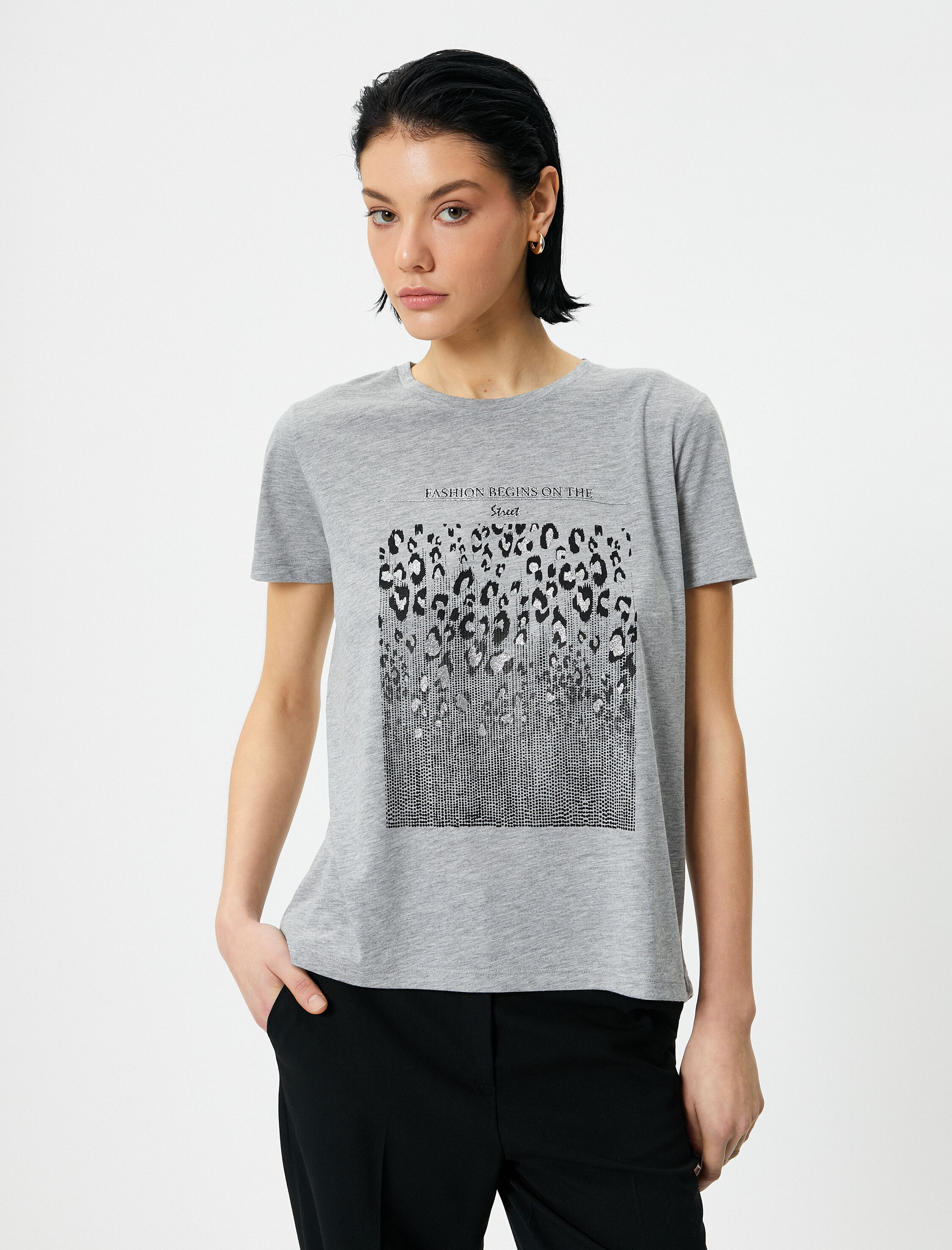   Slogan Baskılı Tişört Bisiklet Yaka Kısa Kollu