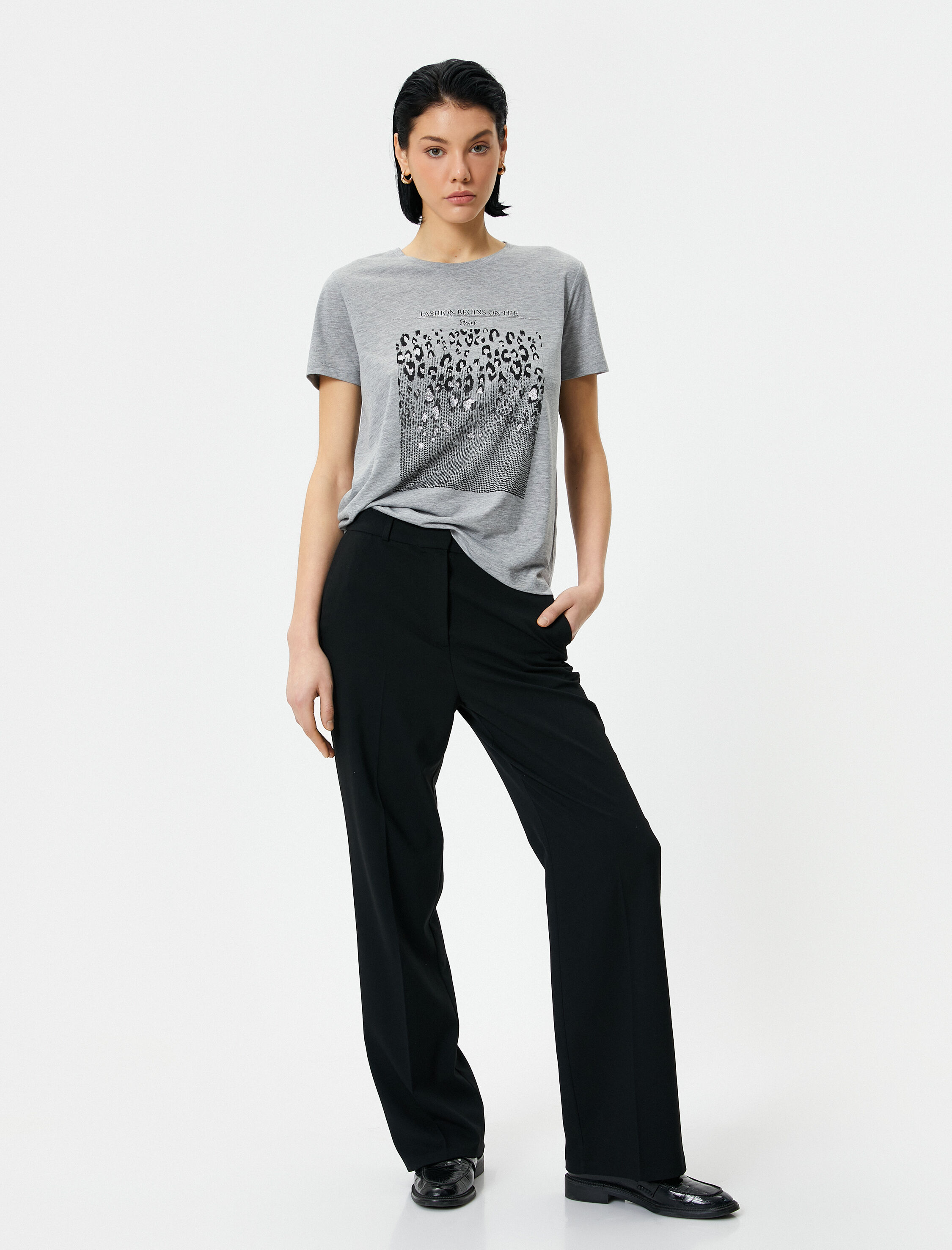   Slogan Baskılı Tişört Bisiklet Yaka Kısa Kollu