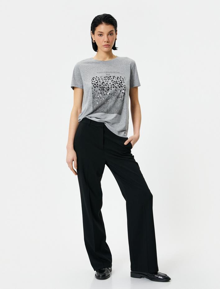  Slogan Baskılı Tişört Bisiklet Yaka Kısa Kollu