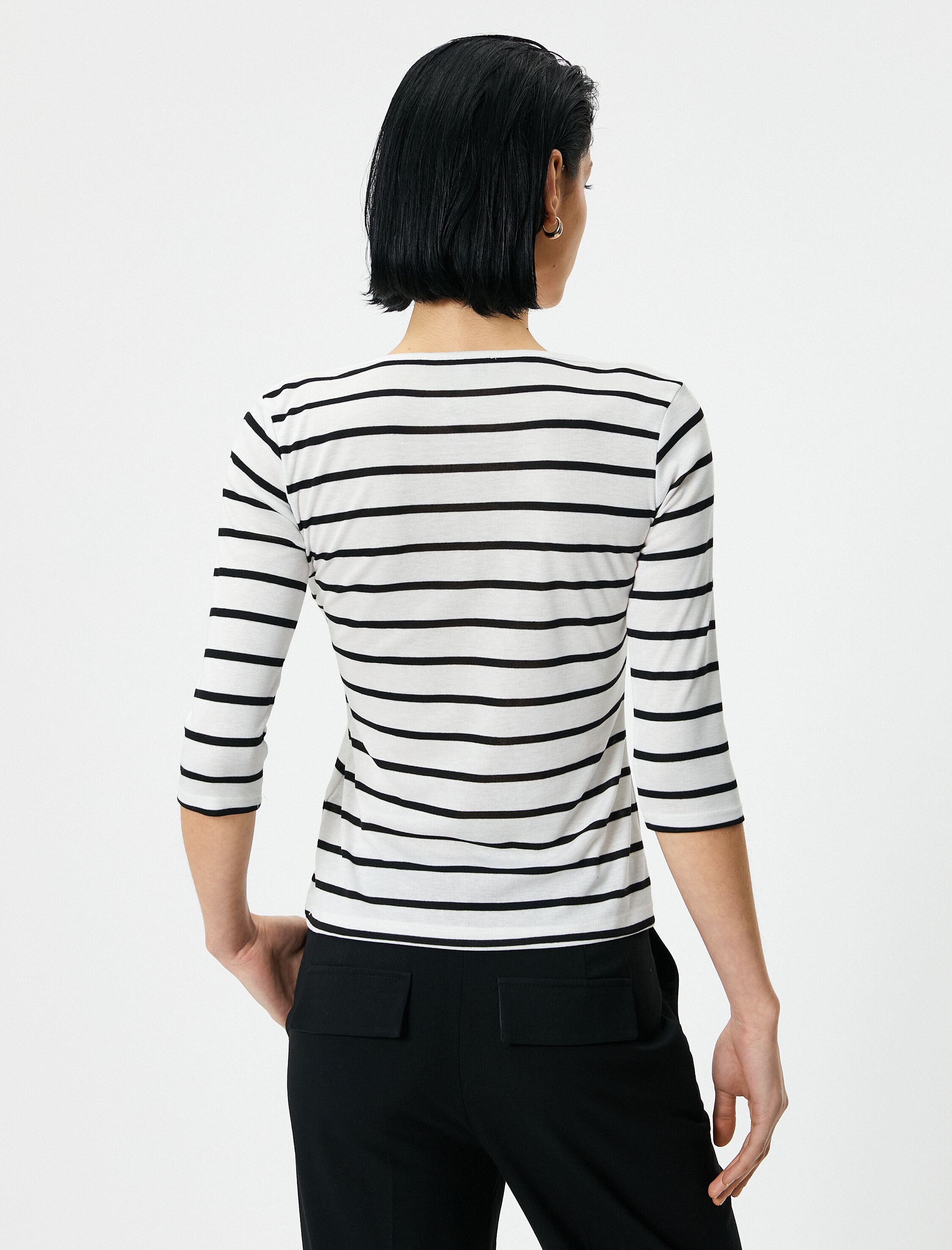   Kayık Yaka Tişört Yarım Kollu Standart Kesim