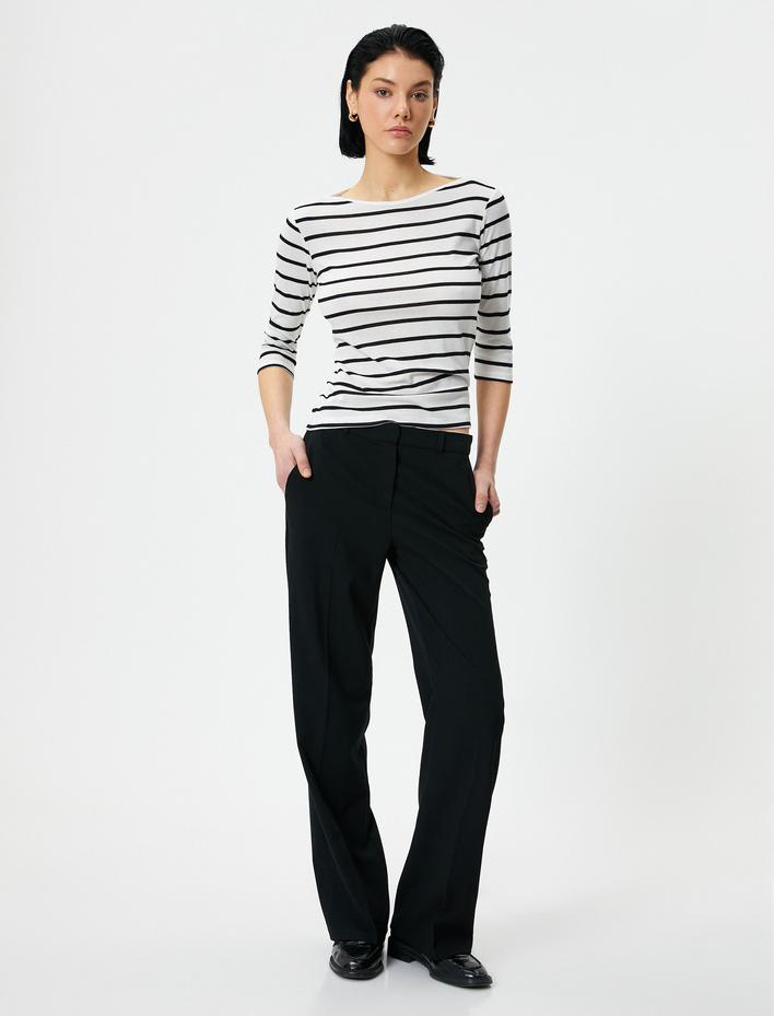  Kayık Yaka Tişört Yarım Kollu Standart Kesim