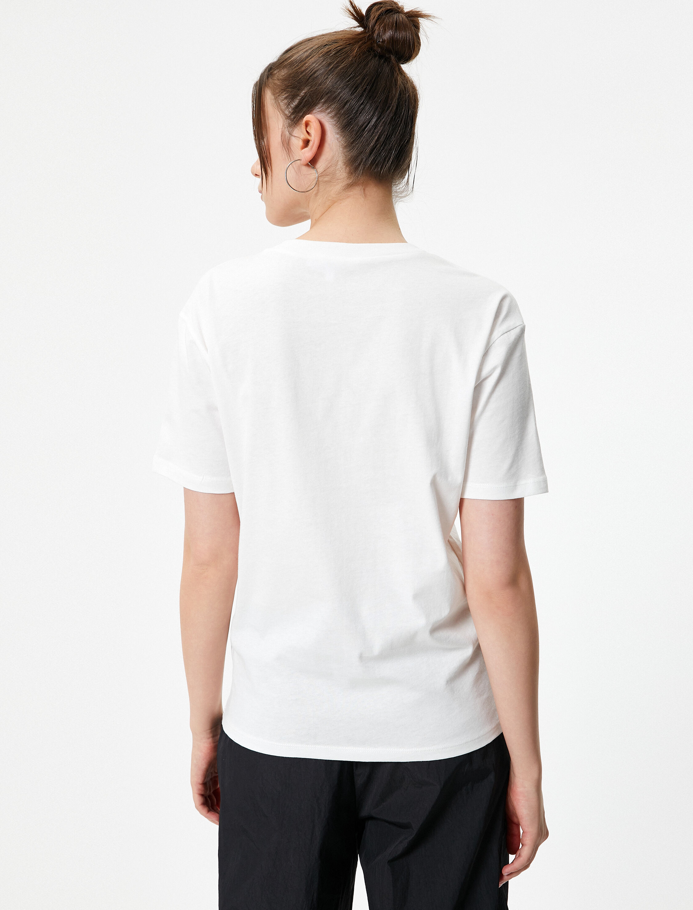   Panda Baskılı Tişört Kısa Kollu Bisiklet Yaka Pamuklu