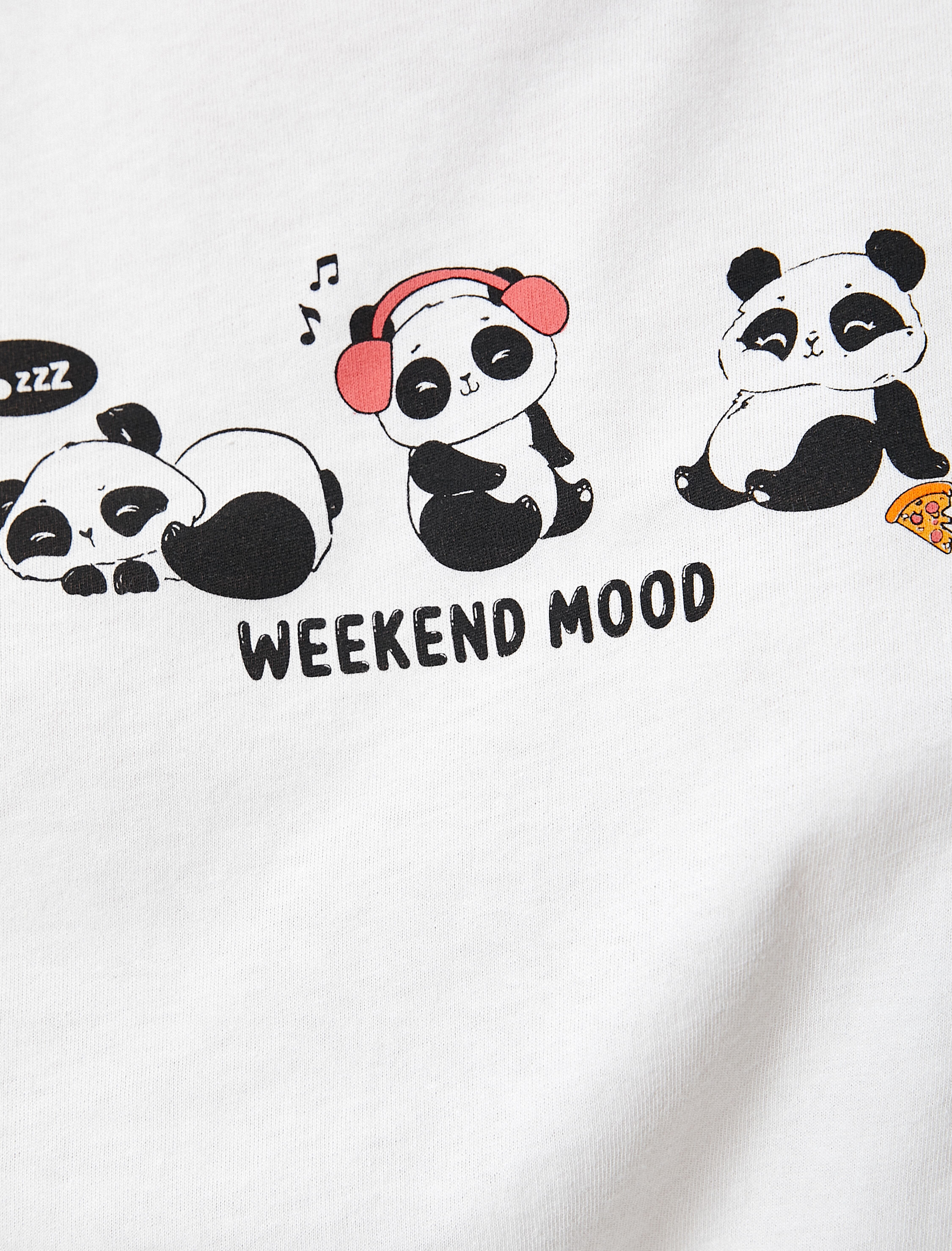   Panda Baskılı Tişört Kısa Kollu Bisiklet Yaka Pamuklu