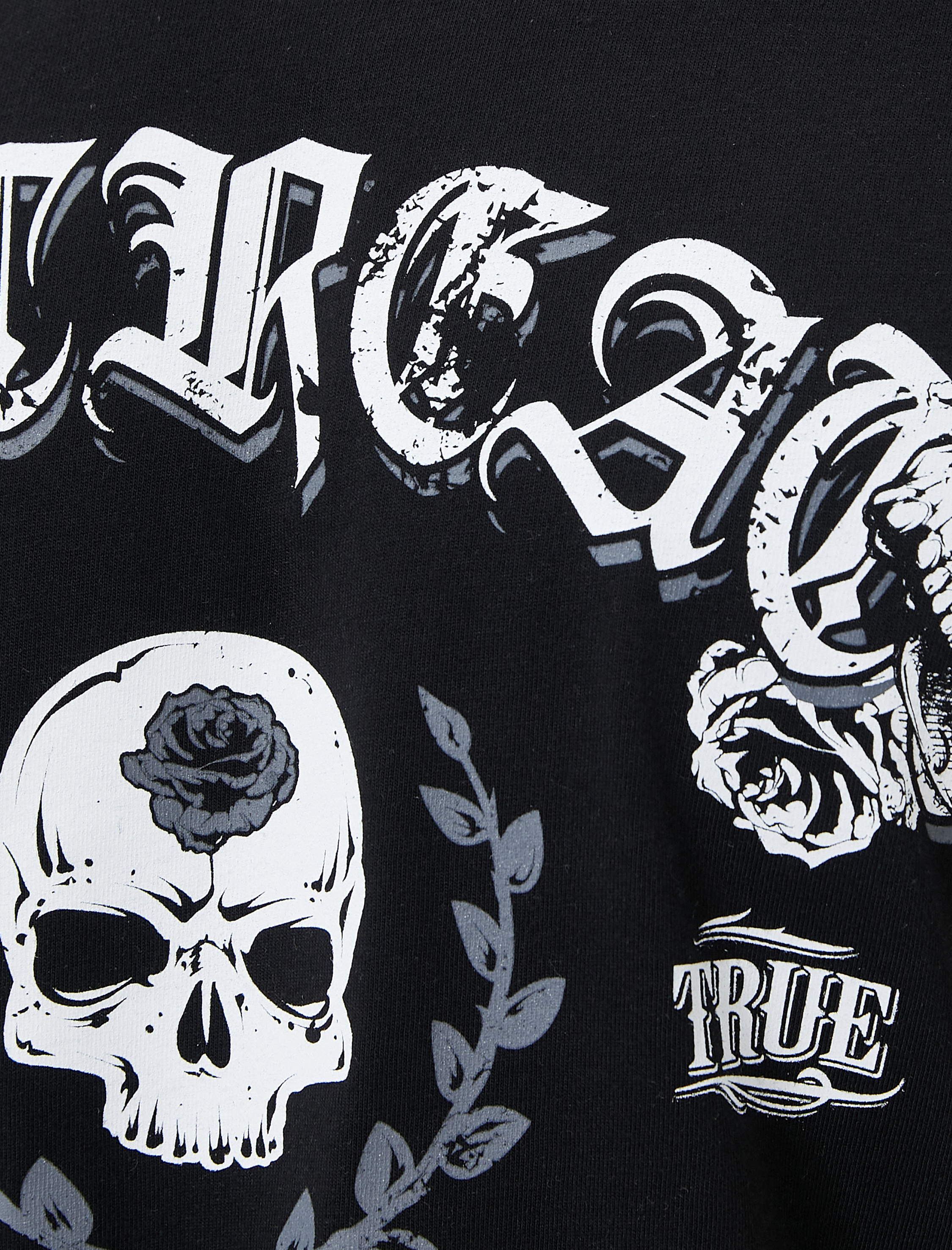   Oversize Tişört Arkası Baskılı Kuru Kafa Temalı Bisiklet Yaka