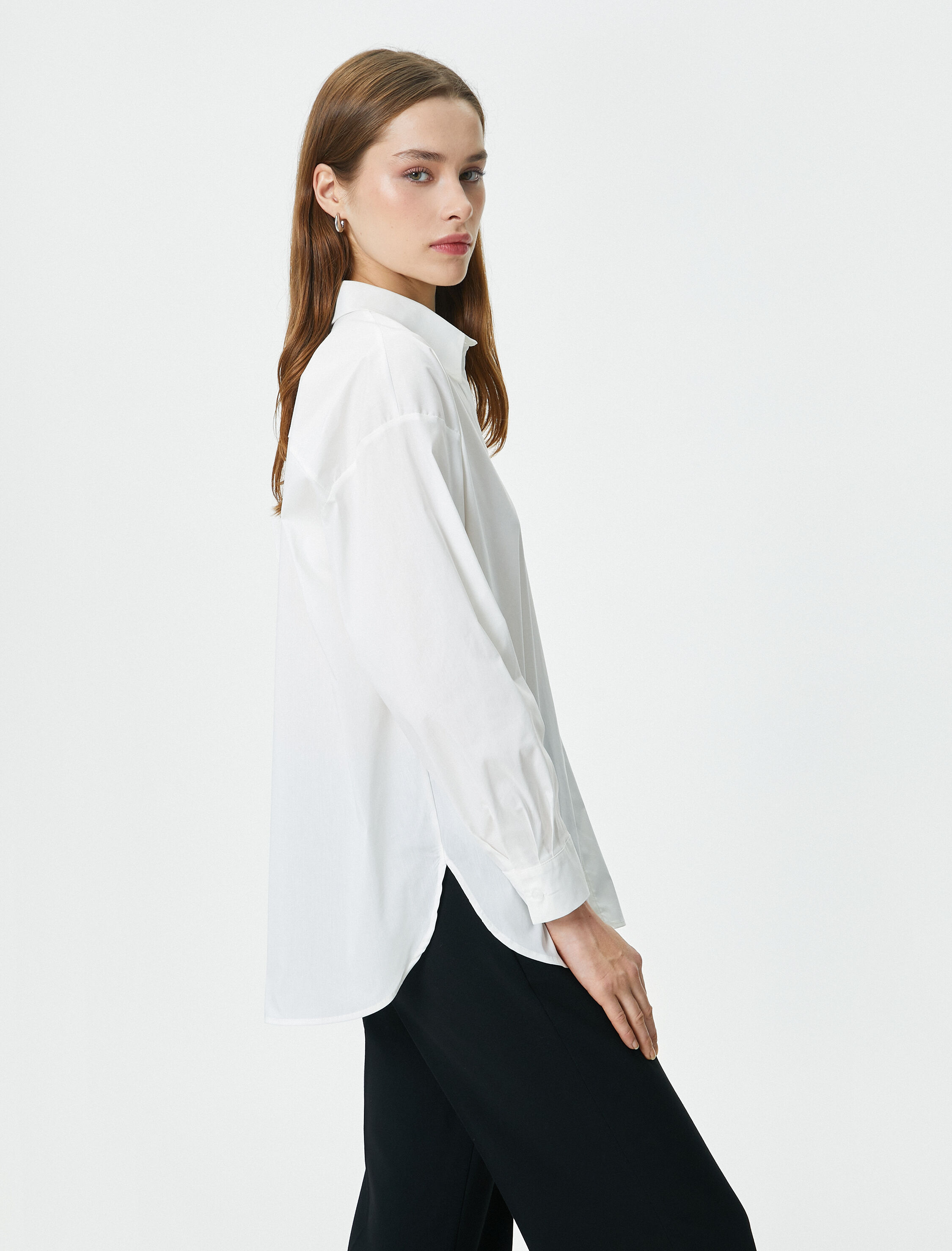   Uzun Kollu Gömlek Düğmeli Rahat Kesim