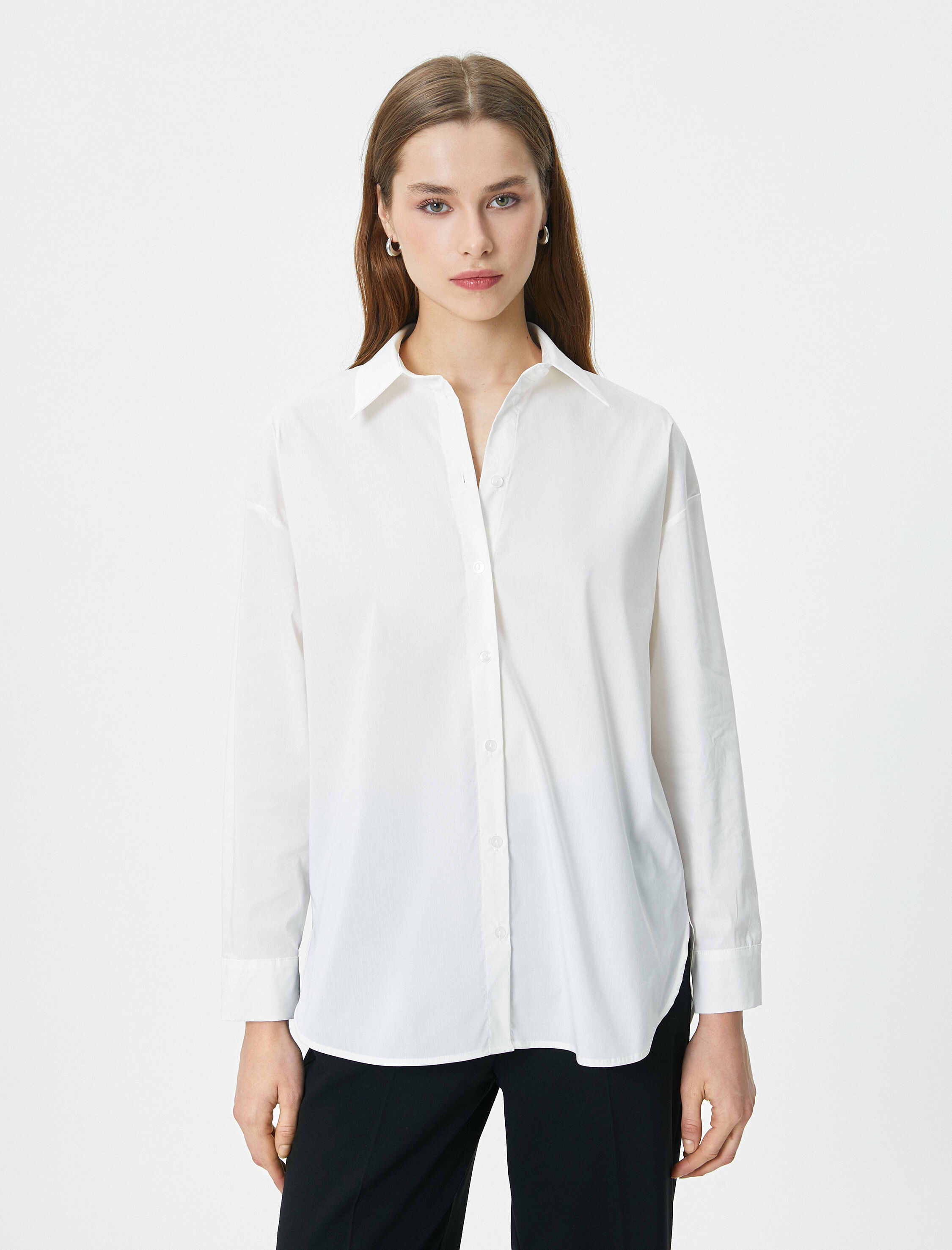   Uzun Kollu Gömlek Düğmeli Rahat Kesim