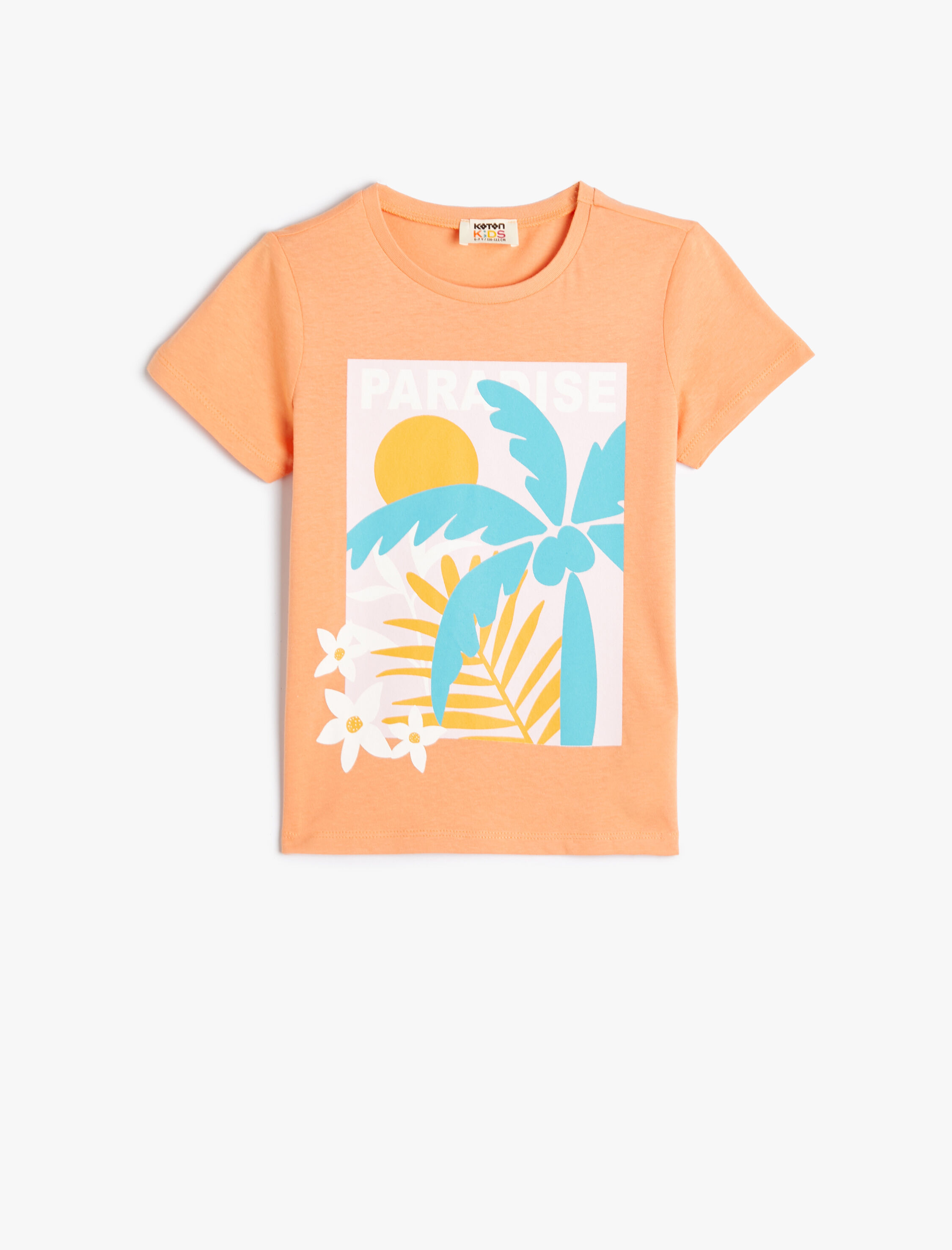  Kız Çocuk Tişört Yaz Temalı Kısa Kollu Bisiklet Yaka Pamuklu