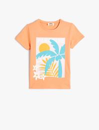 Tişört Yaz Temalı Kısa Kollu Bisiklet Yaka Pamuklu