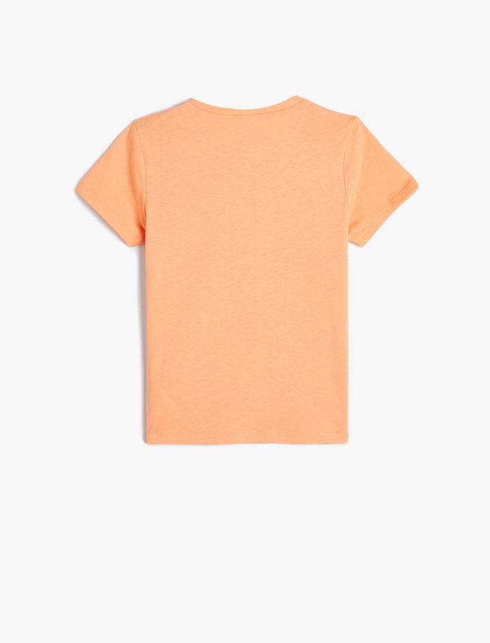 Kız Çocuk Tişört Yaz Temalı Kısa Kollu Bisiklet Yaka Pamuklu