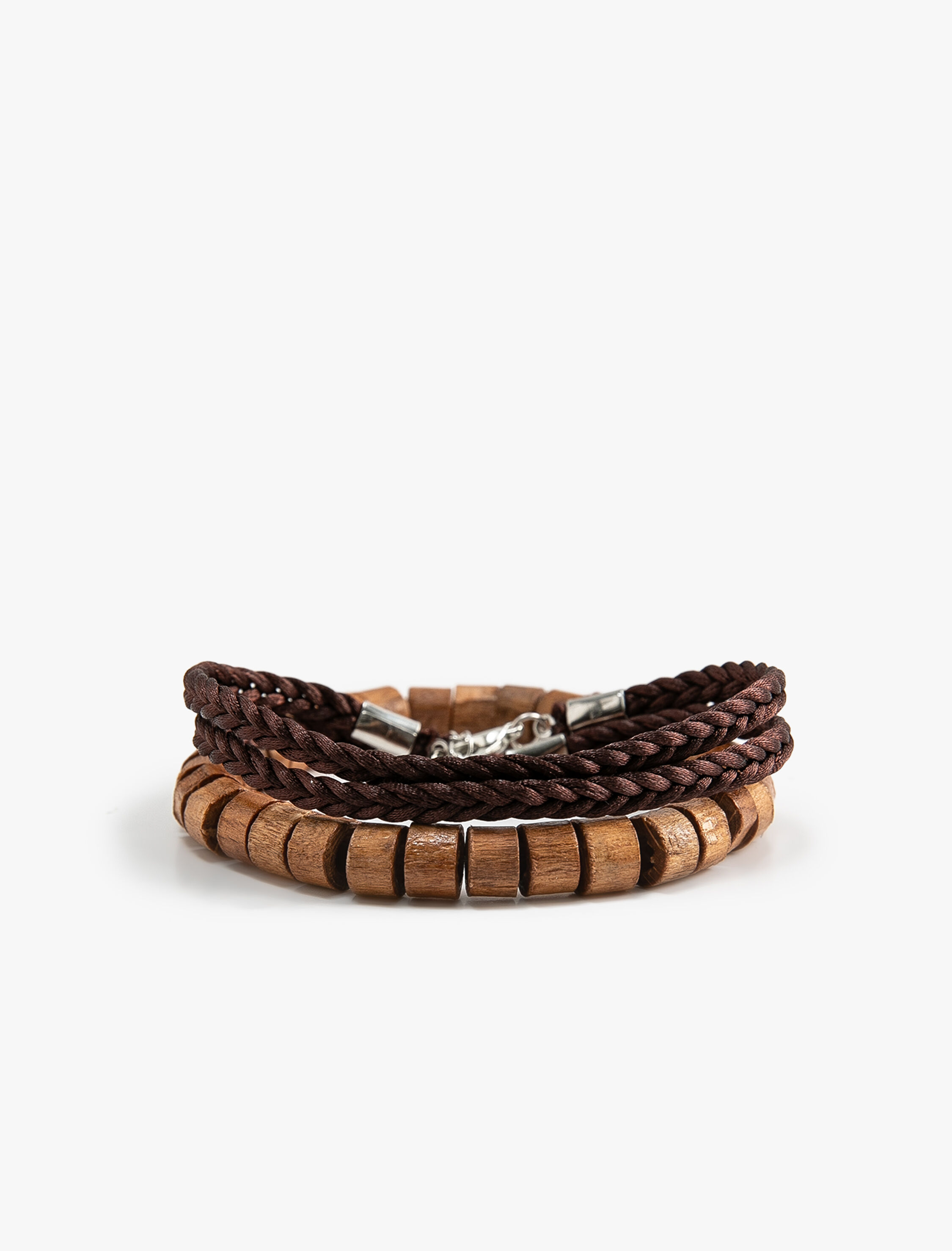  Erkek Bileklik Seti 3'lü Ahşap Boncuklu Deri Görünümlü