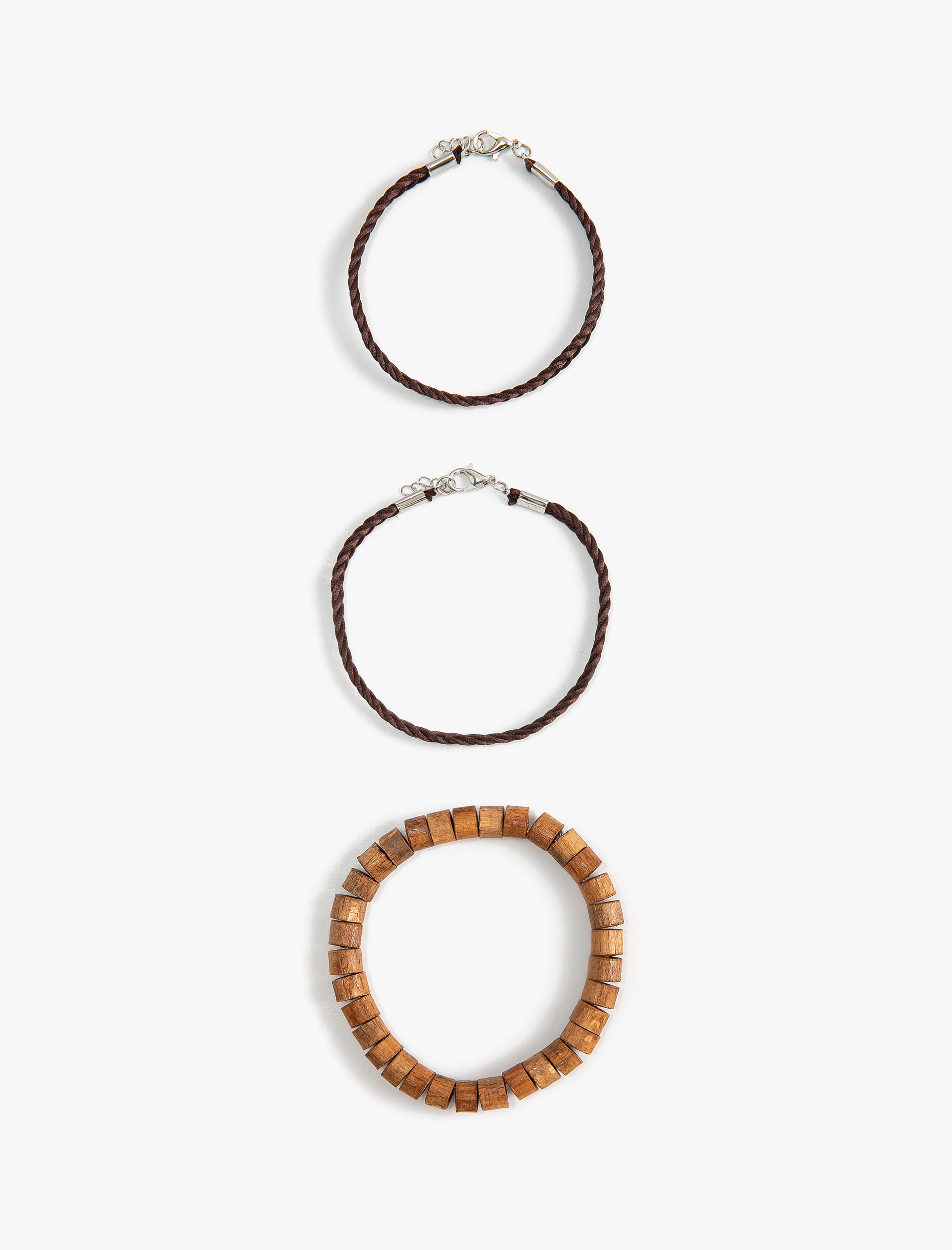  Erkek Bileklik Seti 3'lü Ahşap Boncuklu Deri Görünümlü