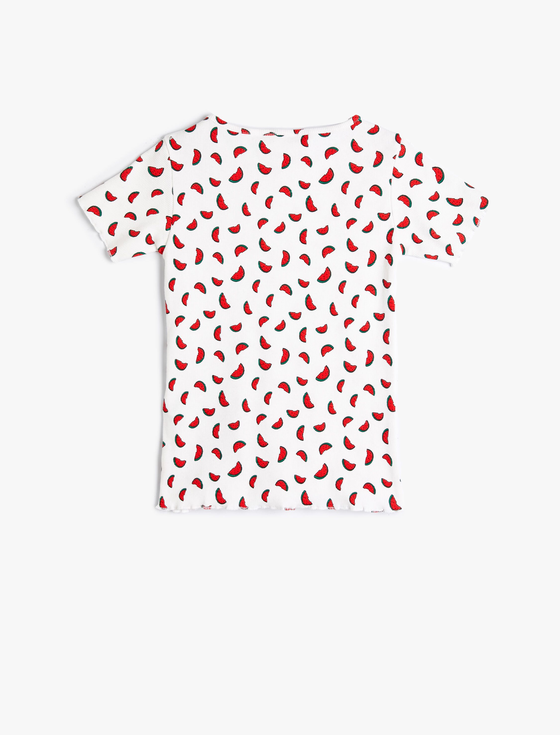  Kız Çocuk Tişört Karpuz Baskılı Kısa Kollu Bisiklet Yaka Pamuklu