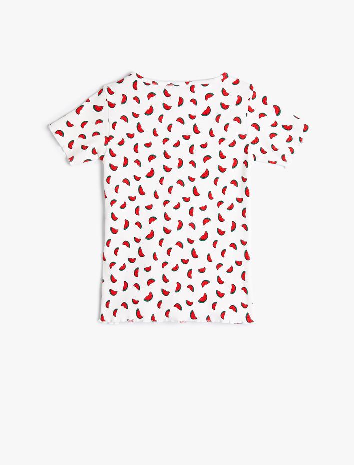 Kız Çocuk Tişört Karpuz Baskılı Kısa Kollu Bisiklet Yaka Pamuklu