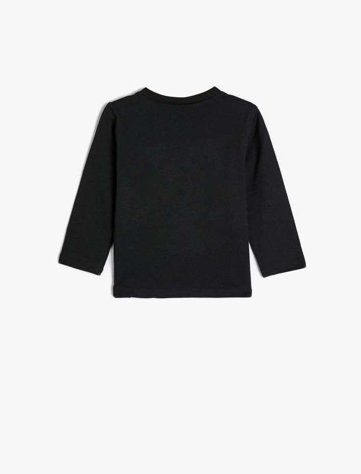 Erkek Bebek Tişört Baskılı Uzun Kollu Bisiklet Yaka Pamuklu