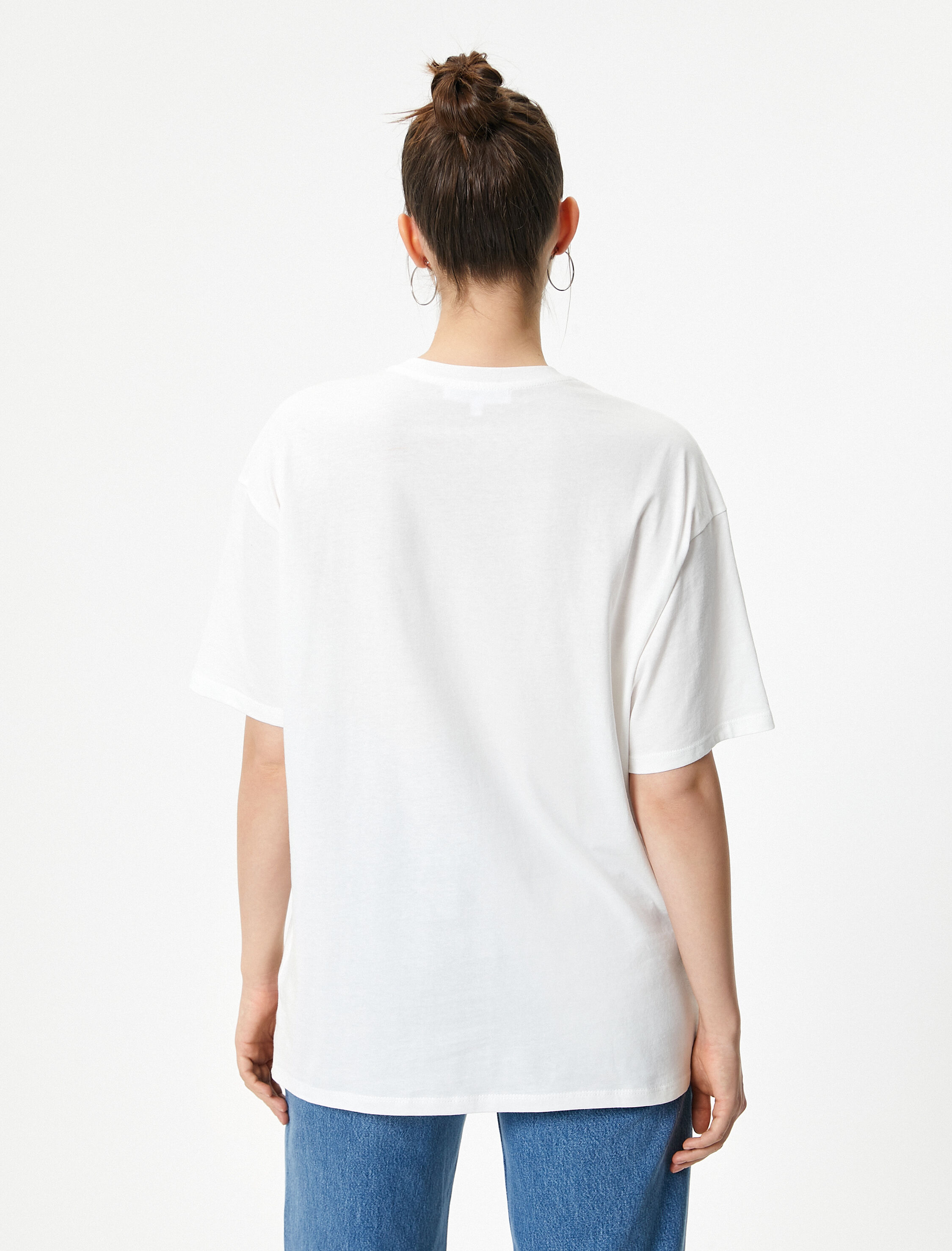   Baskılı Tişört Pamuklu Kısa Kollu Bisiklet Yaka