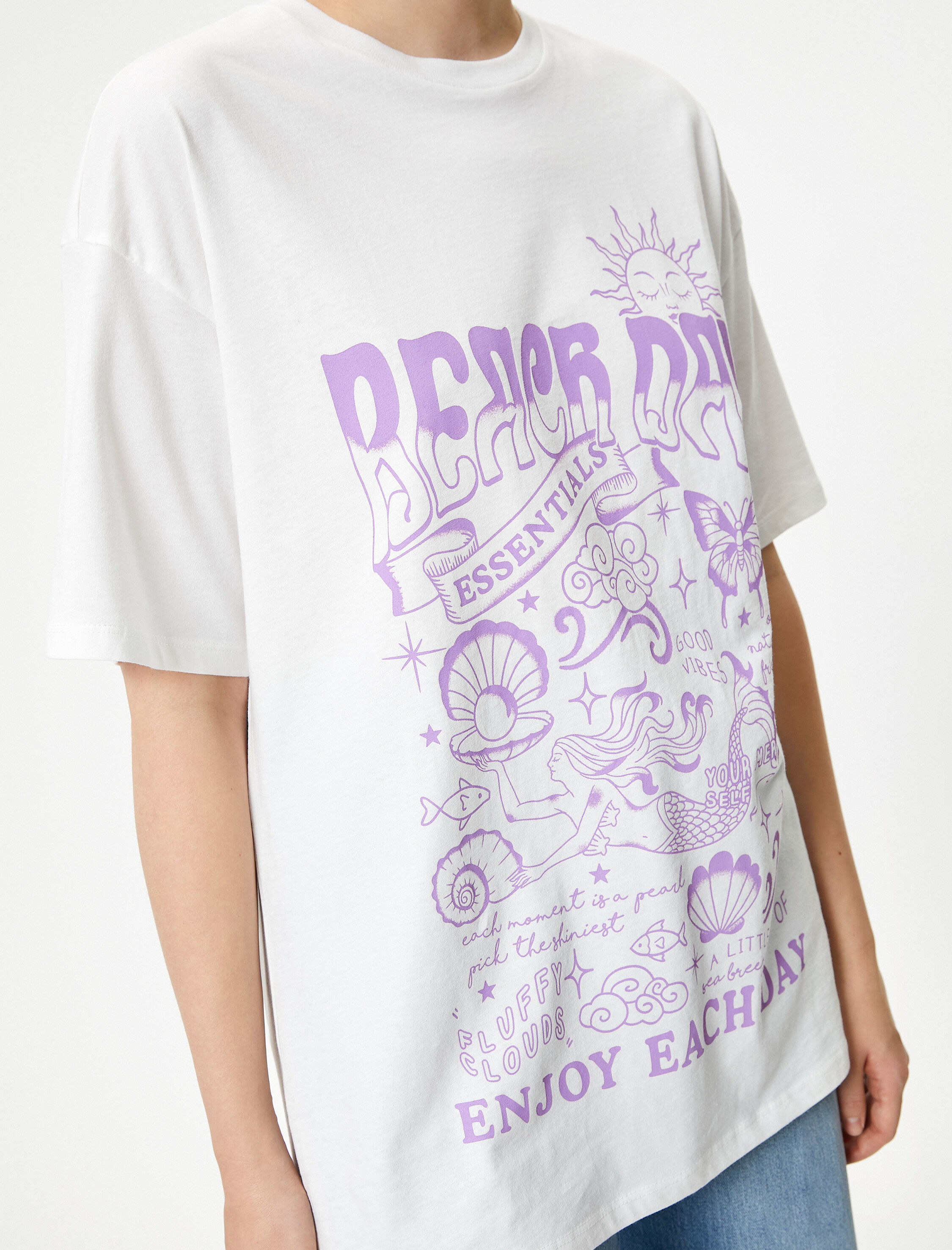   Baskılı Tişört Pamuklu Kısa Kollu Bisiklet Yaka