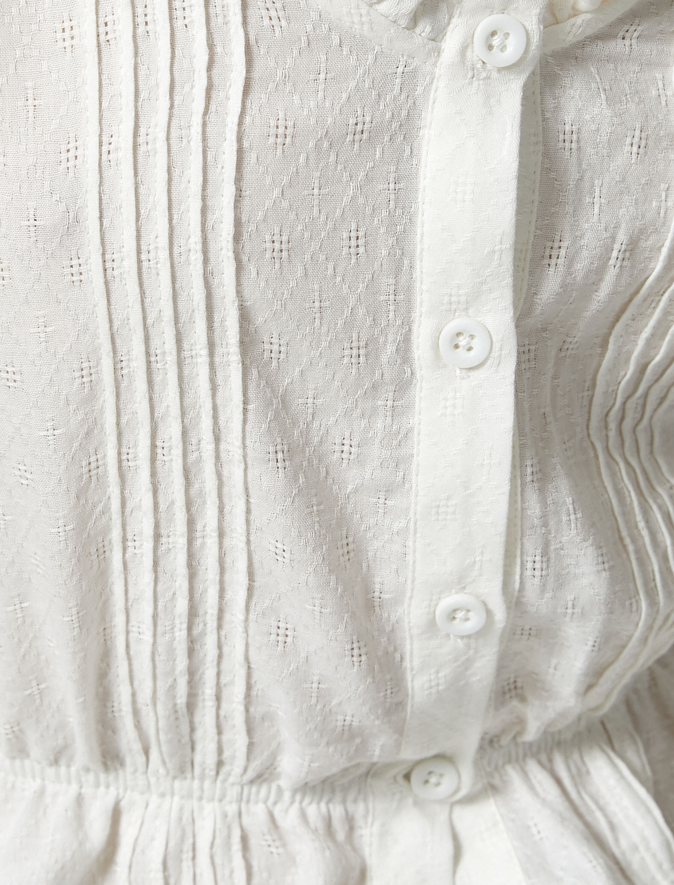   Balon Kol Crop Bluz Düğmeli Fırfırlı Pamuklu