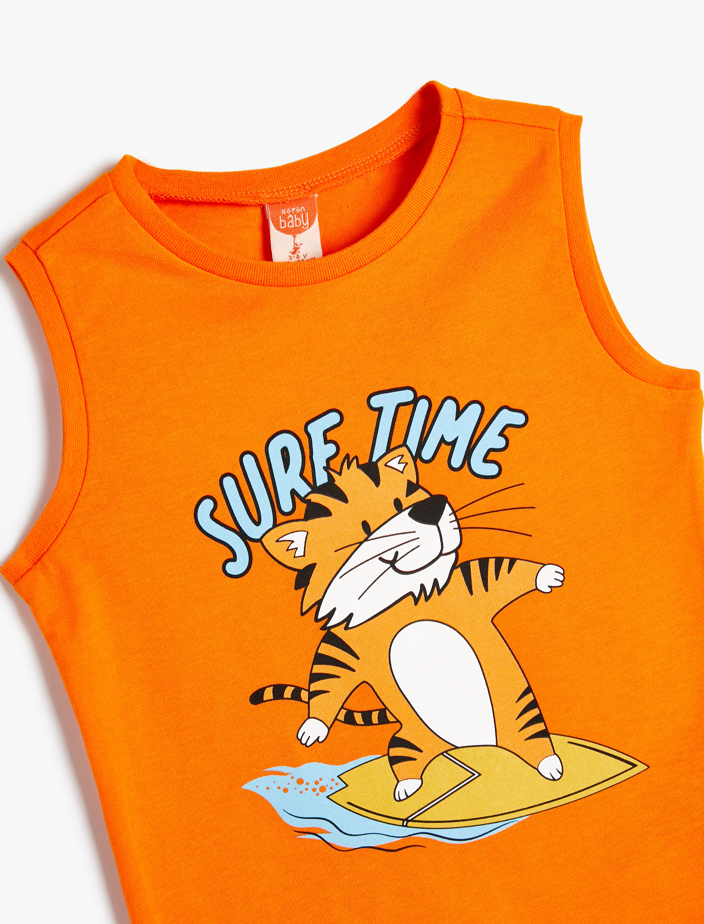  Erkek Bebek Atlet Kolsuz Kaplan Baskılı Pamuklu