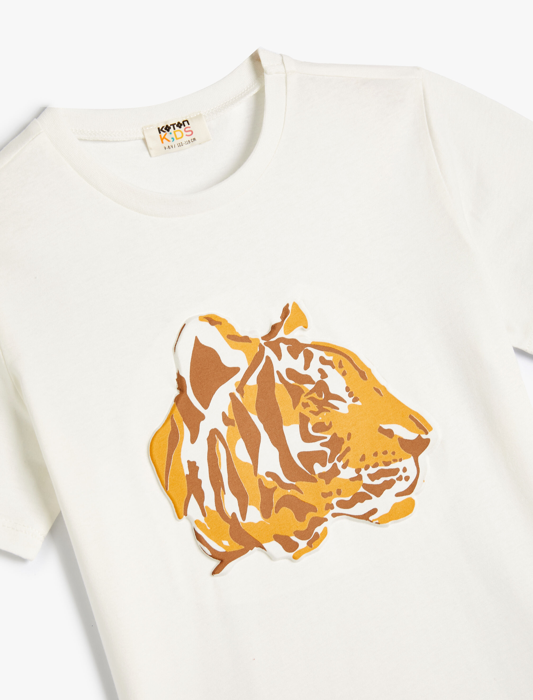  Erkek Çocuk Tişört Kaplan Baskılı Kısa Kollu Bisiklet Yaka Pamuklu