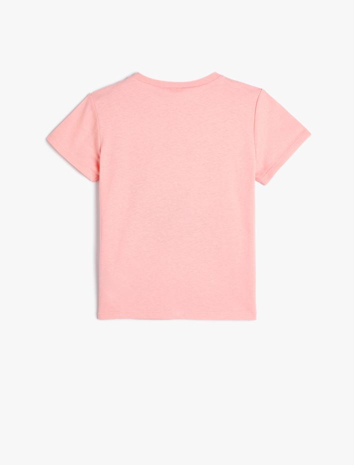 Kız Çocuk Tişört Yaz Temalı Kısa Kollu Bisiklet Yaka Pamuklu