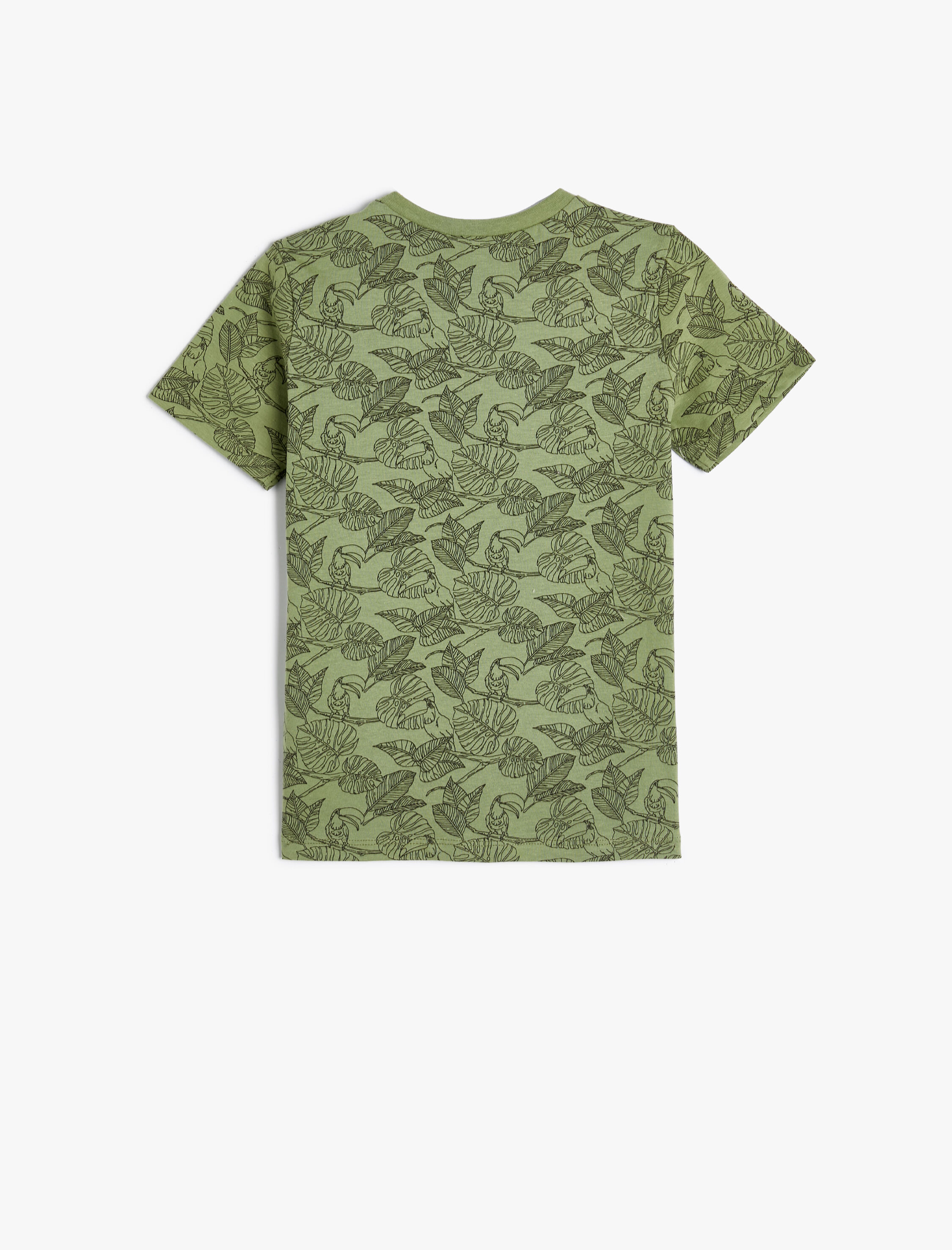  Erkek Çocuk Tişört Kısa Kollu Bisiklet Yaka Yaprak Baskılı Pamuklu