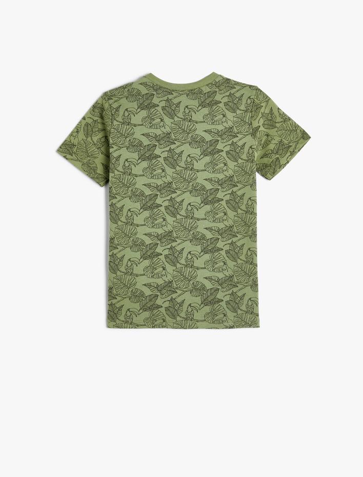 Erkek Çocuk Tişört Kısa Kollu Bisiklet Yaka Yaprak Baskılı Pamuklu