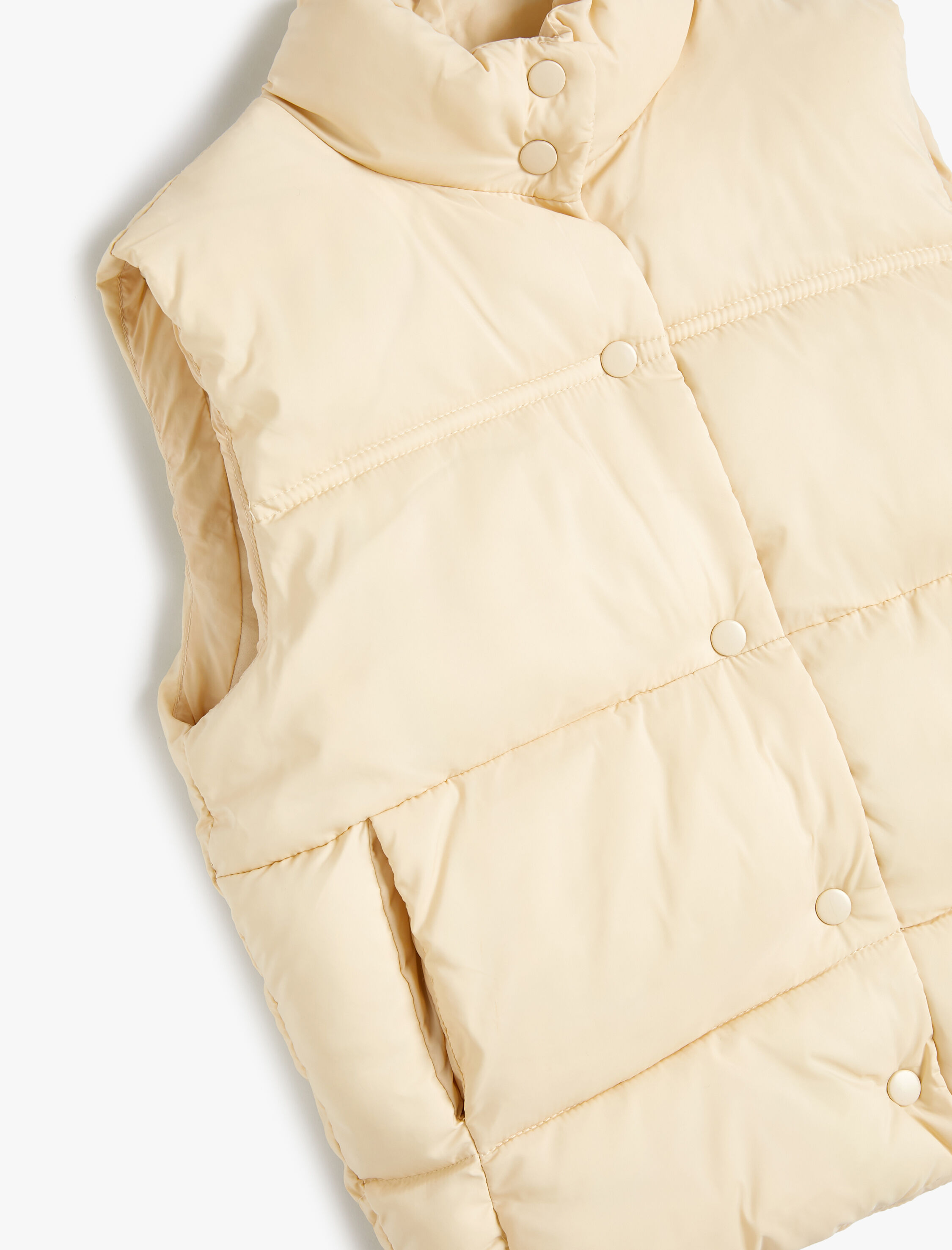  Kız Çocuk Şişme Yelek Dik Yaka Cep Detaylı Çıtçıt Kapamalı