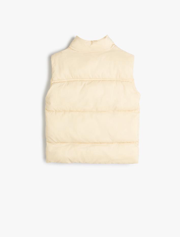 Kız Çocuk Şişme Yelek Dik Yaka Cep Detaylı Çıtçıt Kapamalı