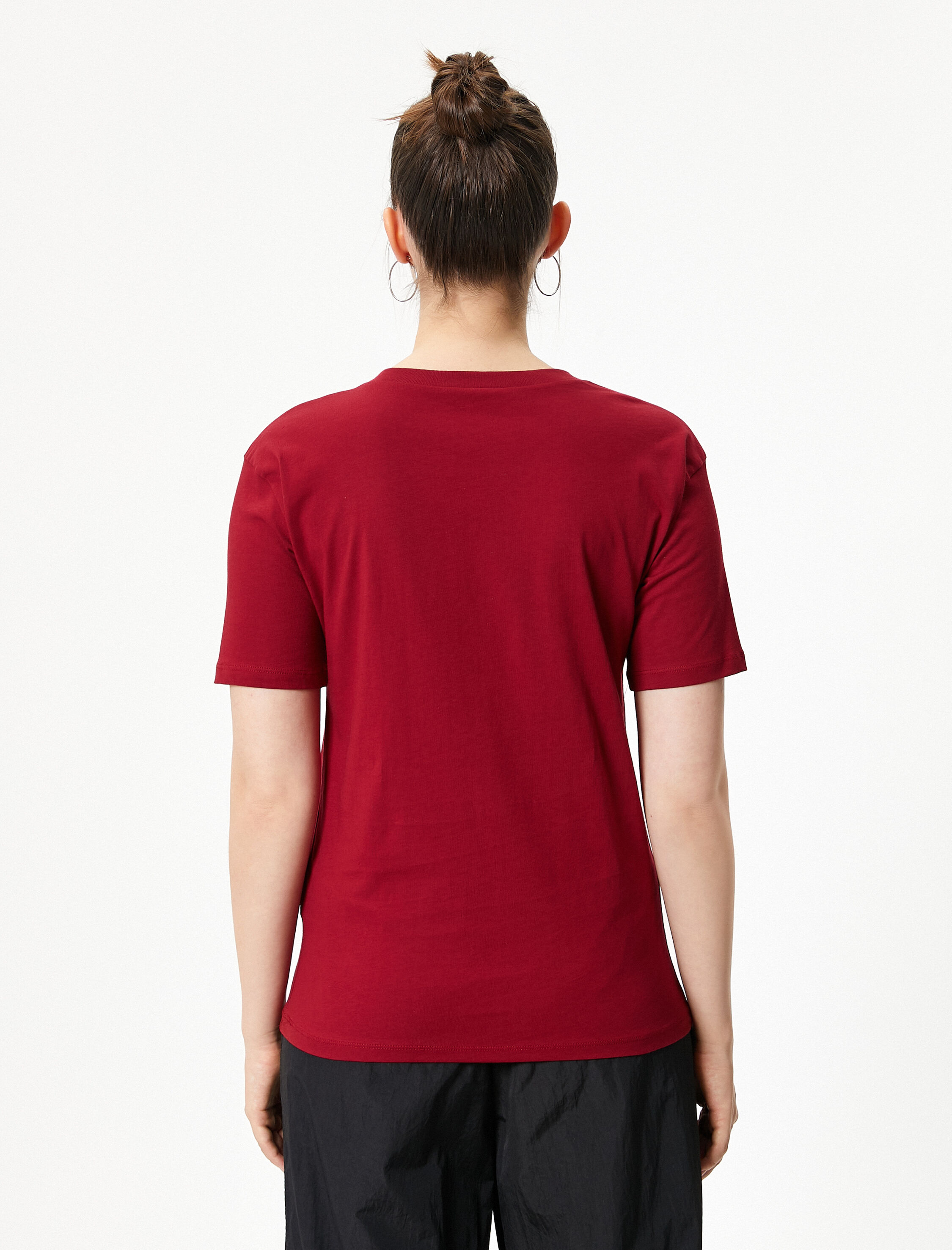   Baskılı Tişört Pamuklu Kısa Kollu Bisiklet Yaka