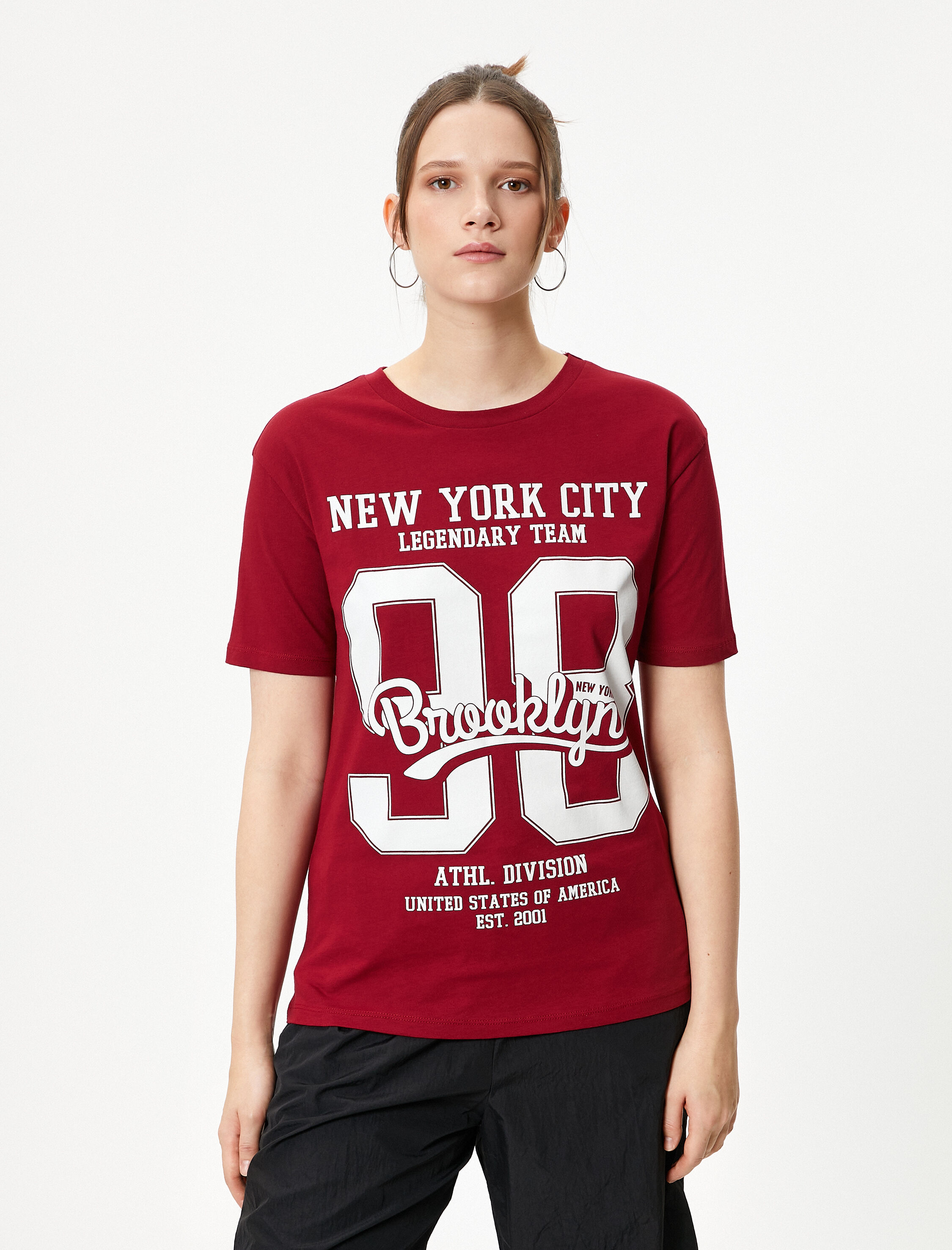   Baskılı Tişört Pamuklu Kısa Kollu Bisiklet Yaka