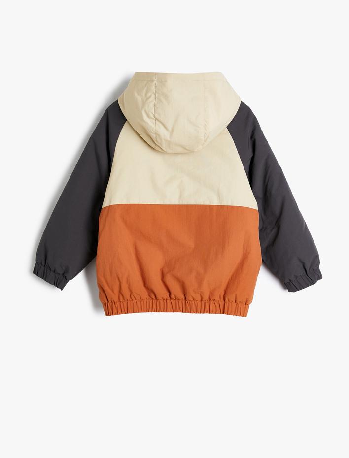 Erkek Çocuk Kapşonlu Ceket Fermuarlı Renk Bloklu