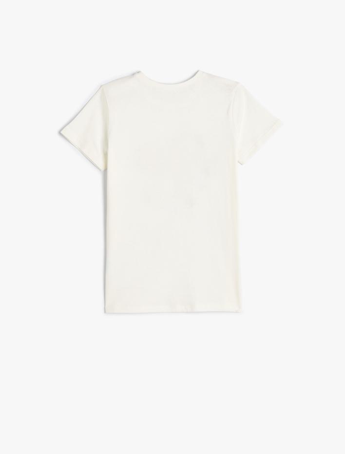 Kız Çocuk Kısa Kollu Tişört Kalpli Simli Bisiklet Yaka Pamuklu