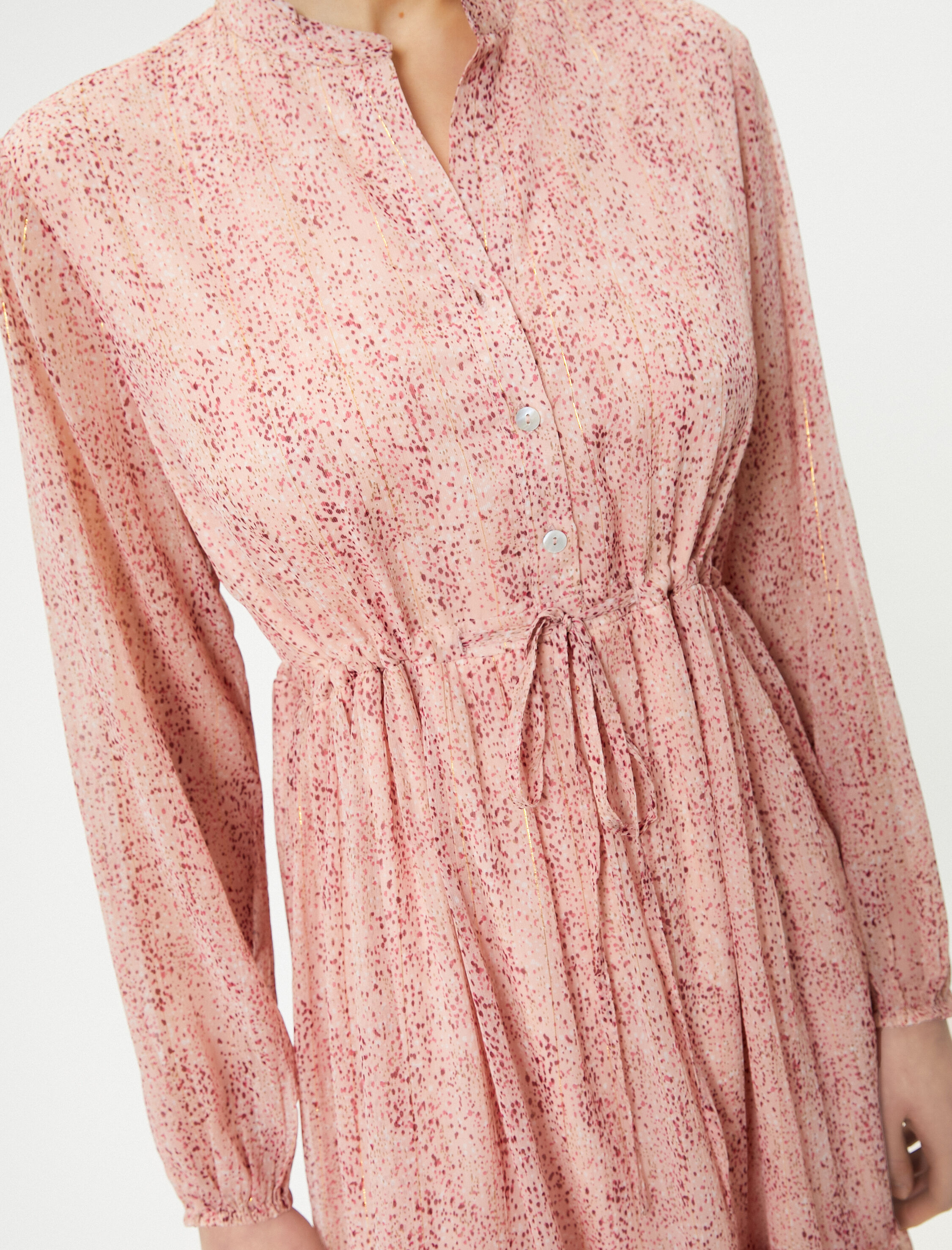   Midi Şifon Elbise Asimetrik Kesim Beli Bağlamalı Düğmeli