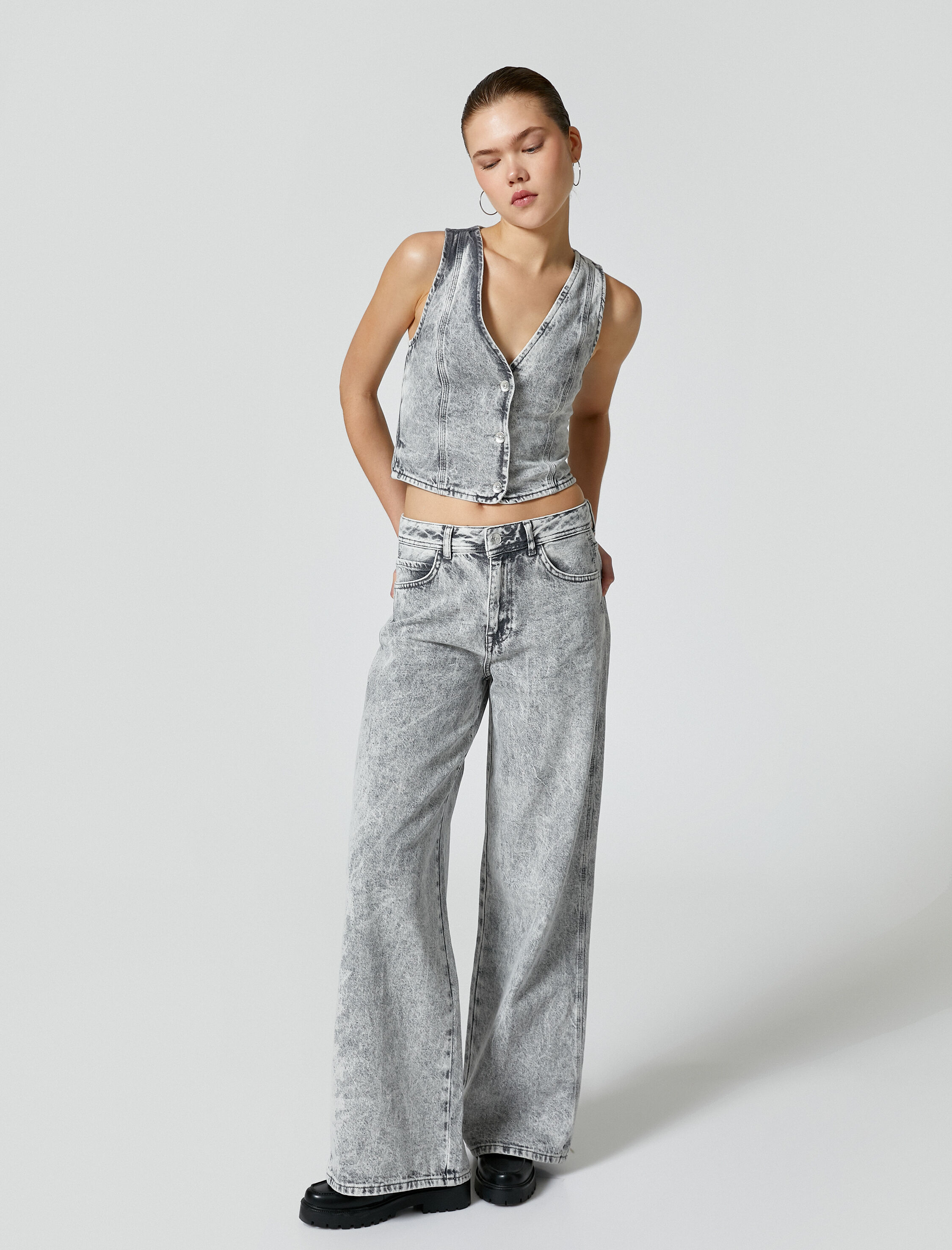   Bol Paça Kot Pantolon Normal Bel Cepli Pamuklu - Bianca Jeans