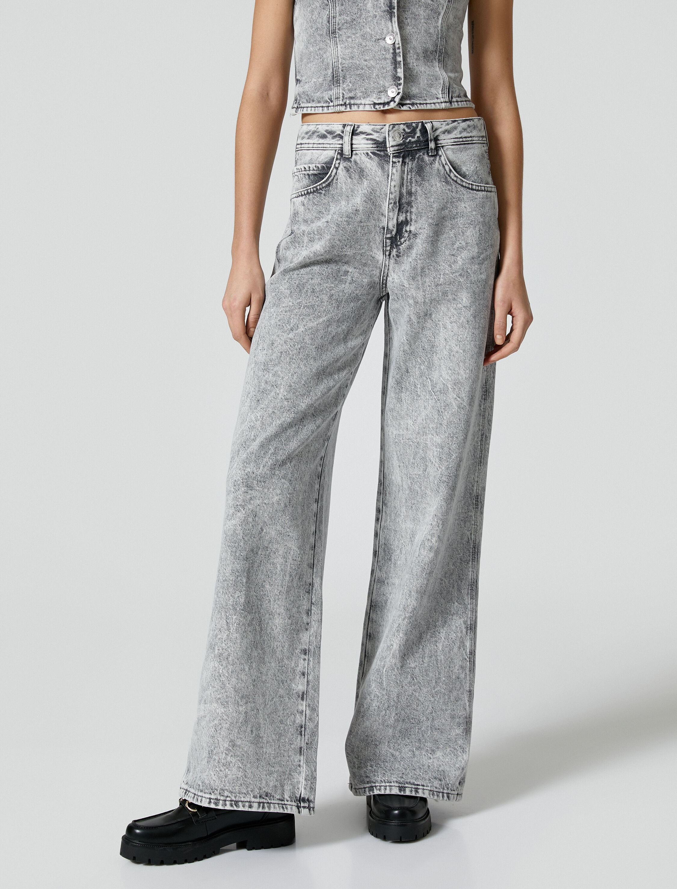   Bol Paça Kot Pantolon Normal Bel Cepli Pamuklu - Bianca Jeans