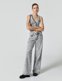 Bol Paça Kot Pantolon Normal Bel Cepli Pamuklu - Bianca Jeans