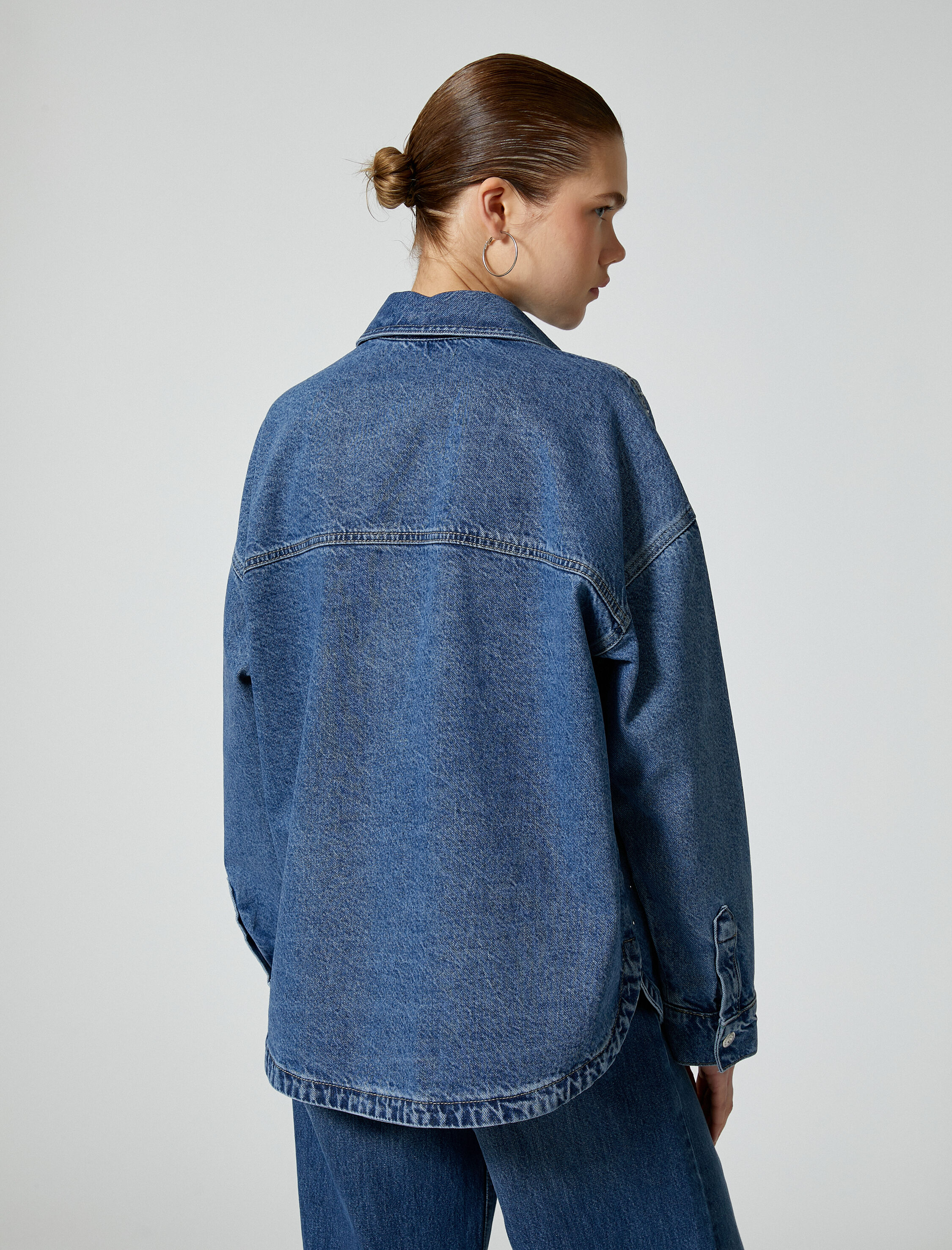   Taşlı Kot Gömlek Ceket Rahat Kalıp Pamuklu