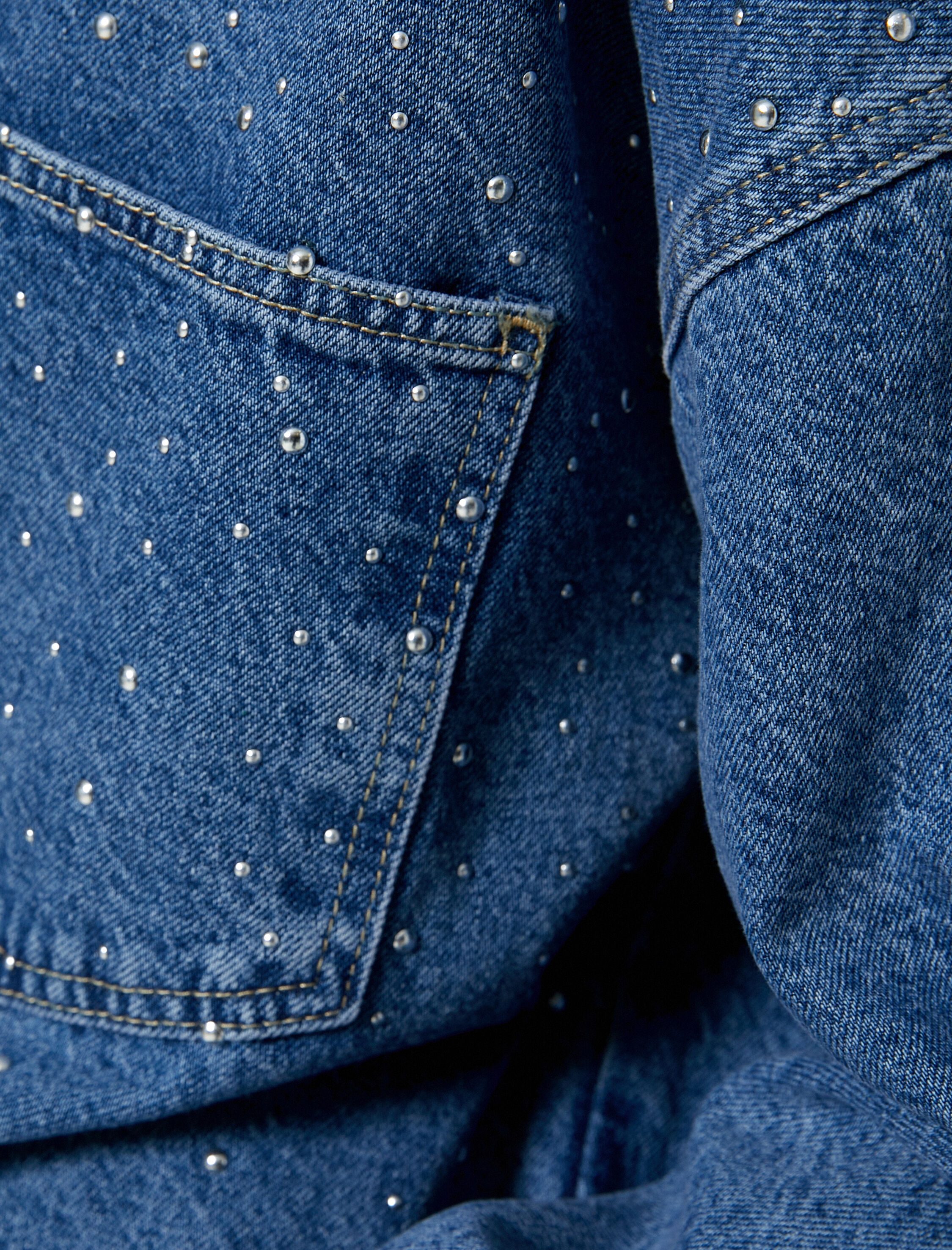   Taşlı Kot Gömlek Ceket Rahat Kalıp Pamuklu