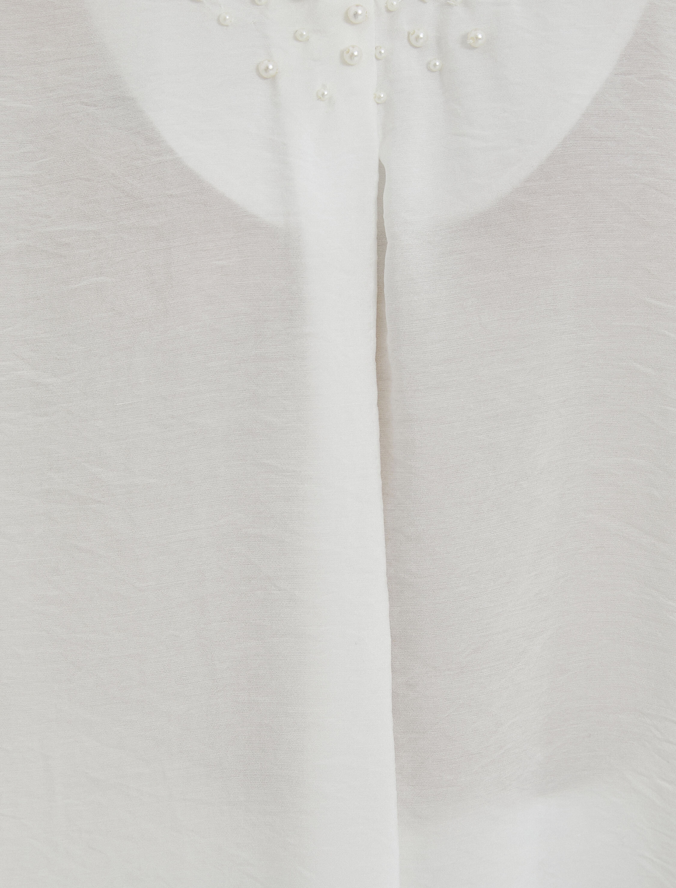   İncili Bluz V Yaka Uzun Kollu Viskon Dokulu