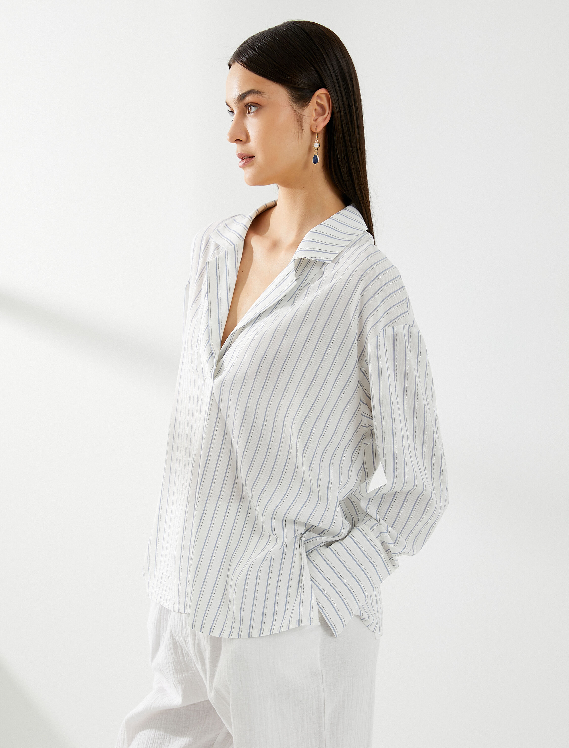   Uzun Kollu Bluz V Yaka Viskon