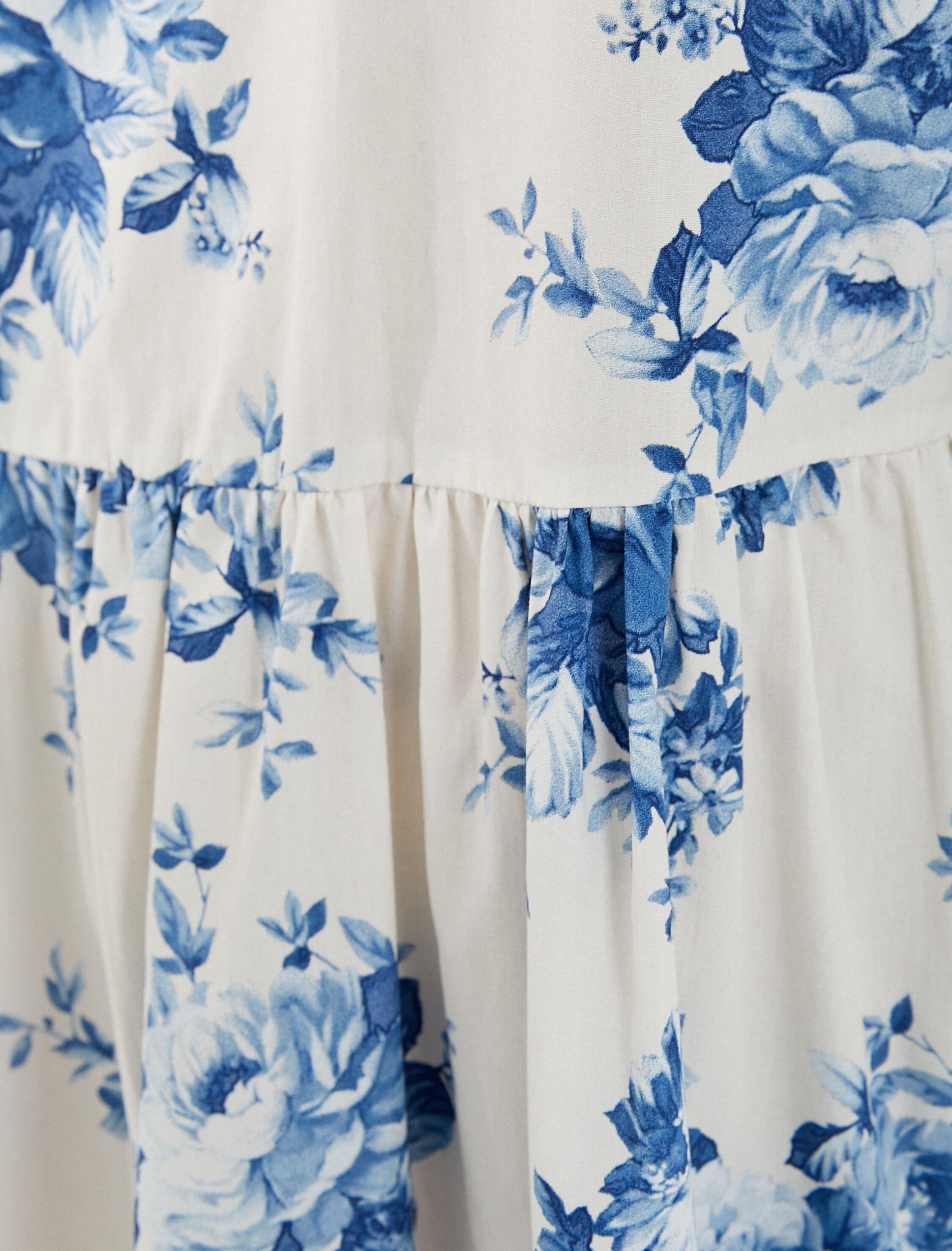   Midi Çiçekli Elbise Balon Kollu V Yaka