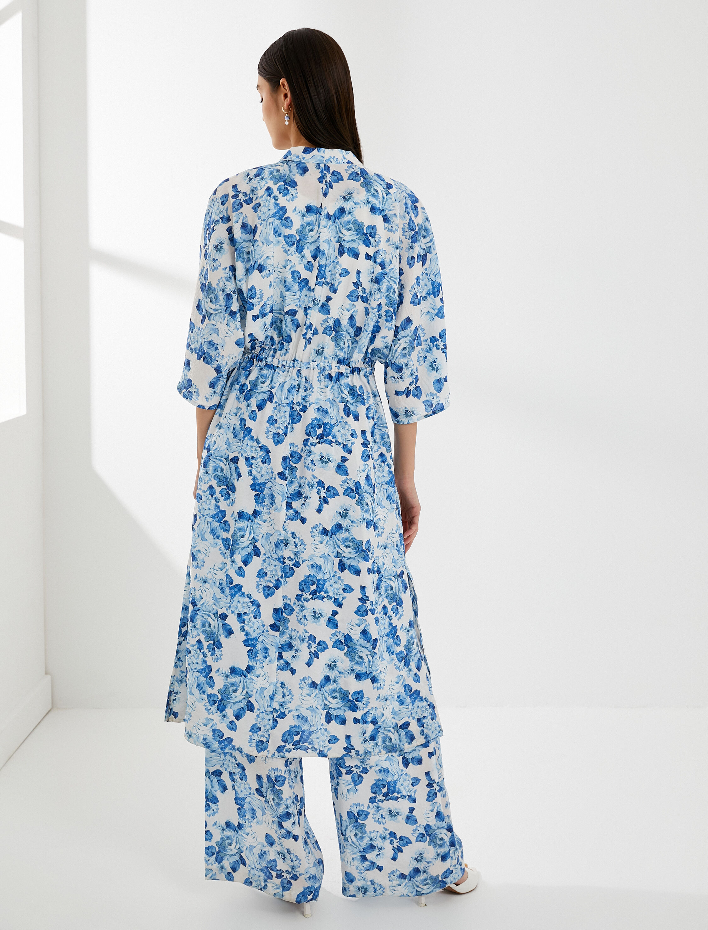   Çiçekli Kimono Yarasa Kollu Viskon