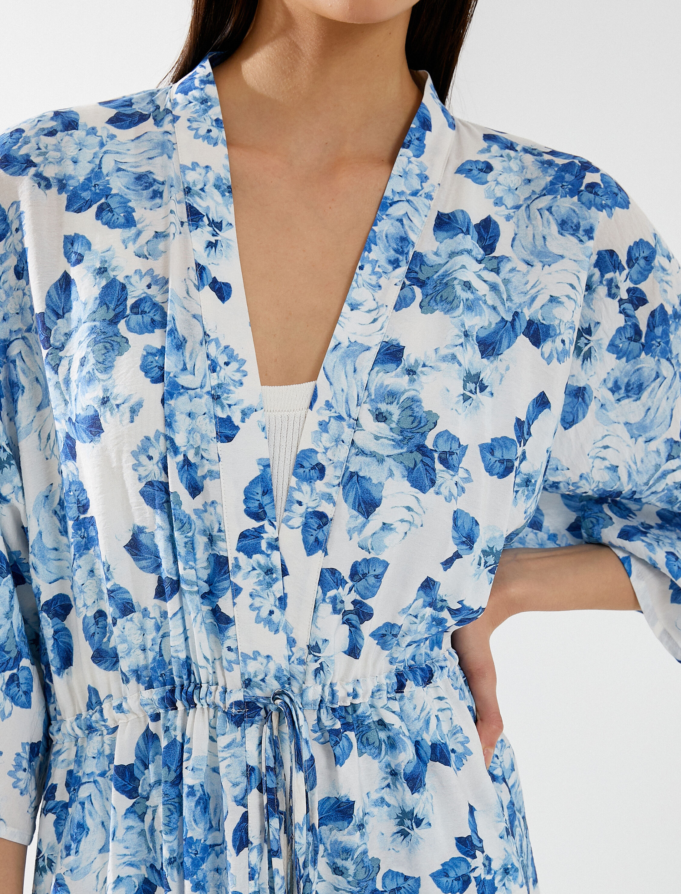   Çiçekli Kimono Yarasa Kollu Viskon