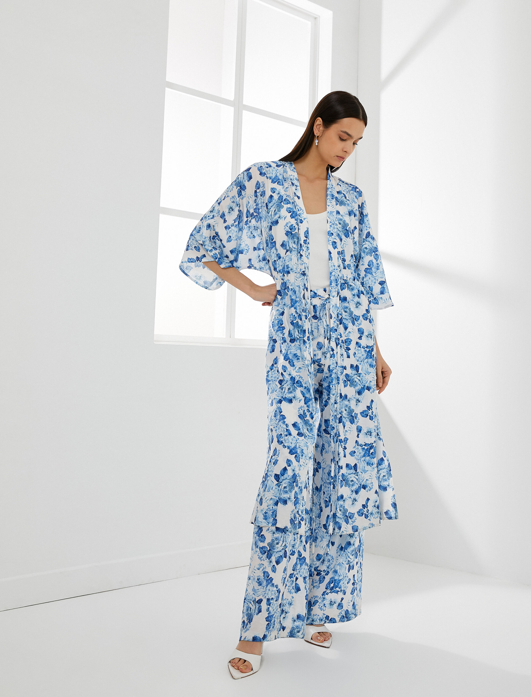   Çiçekli Kimono Yarasa Kollu Viskon